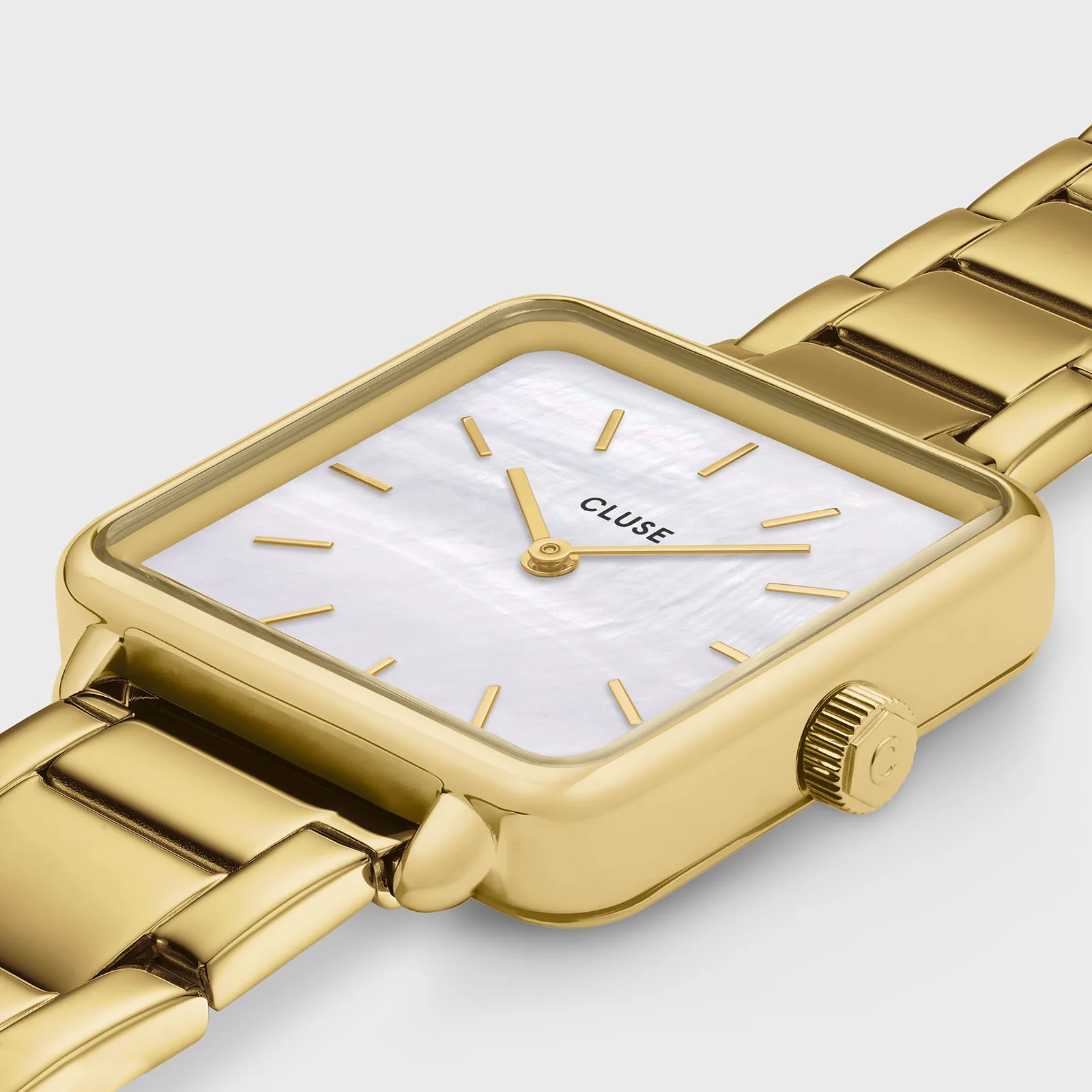 Gift Box La Tétragone Watch Steel, White Pearl & Curb Chain Bracelet, Gold Colour - Image 4