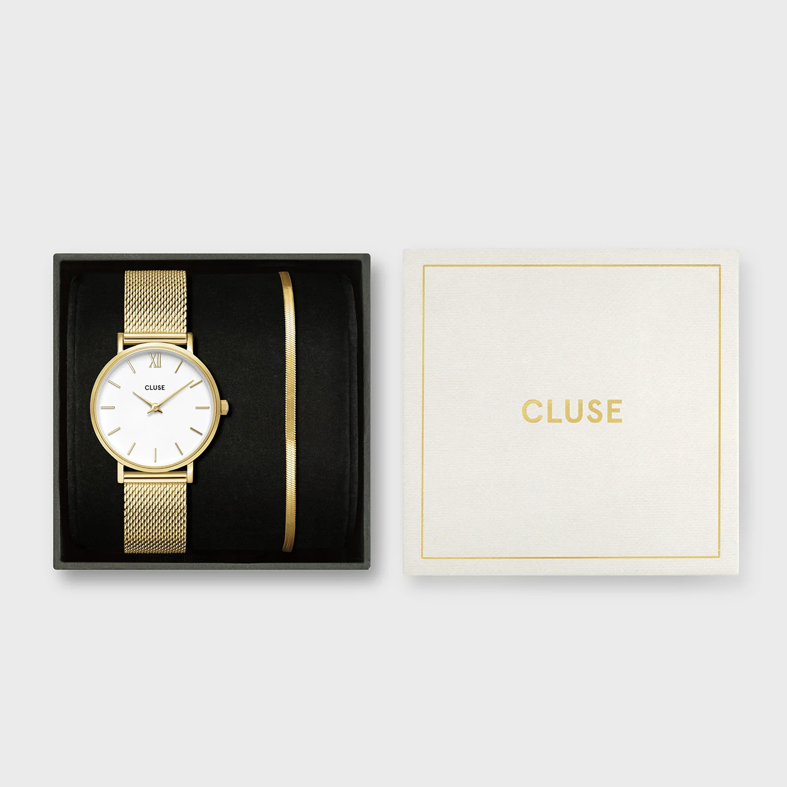 Gift Box Minuit Watch Mesh, White & Flat Snake Bracelet, Gold Colour - Image 7