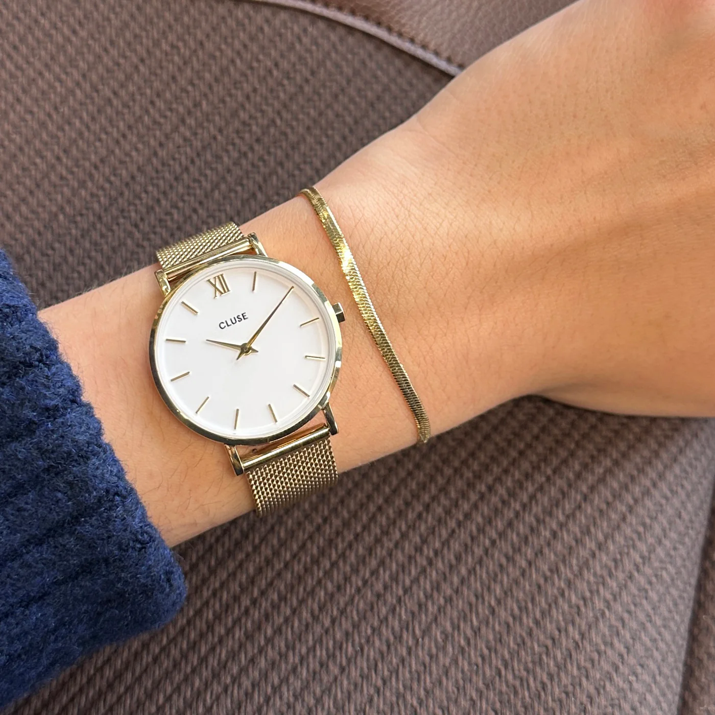 Gift Box Minuit Watch Mesh, White & Flat Snake Bracelet, Gold Colour - Image 9