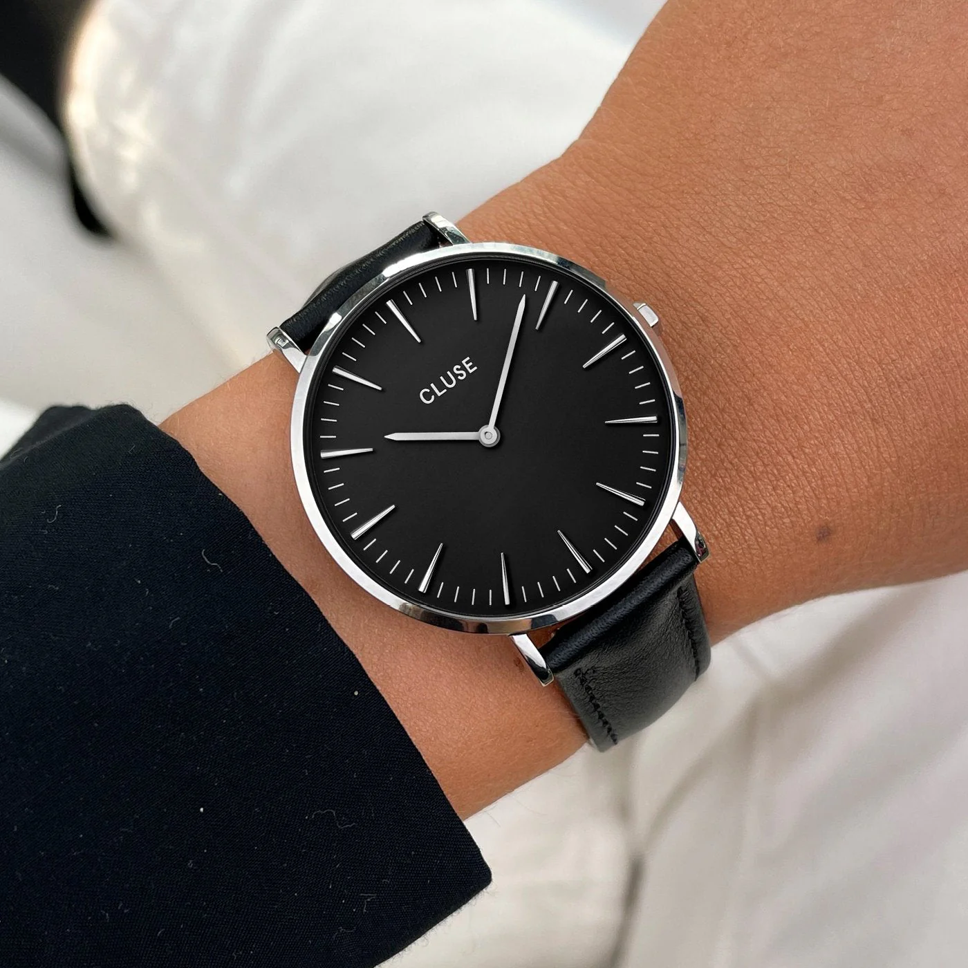 Gift Box Boho Chic Watch Mesh, Silver Colour & Black Leather Strap - Image 4