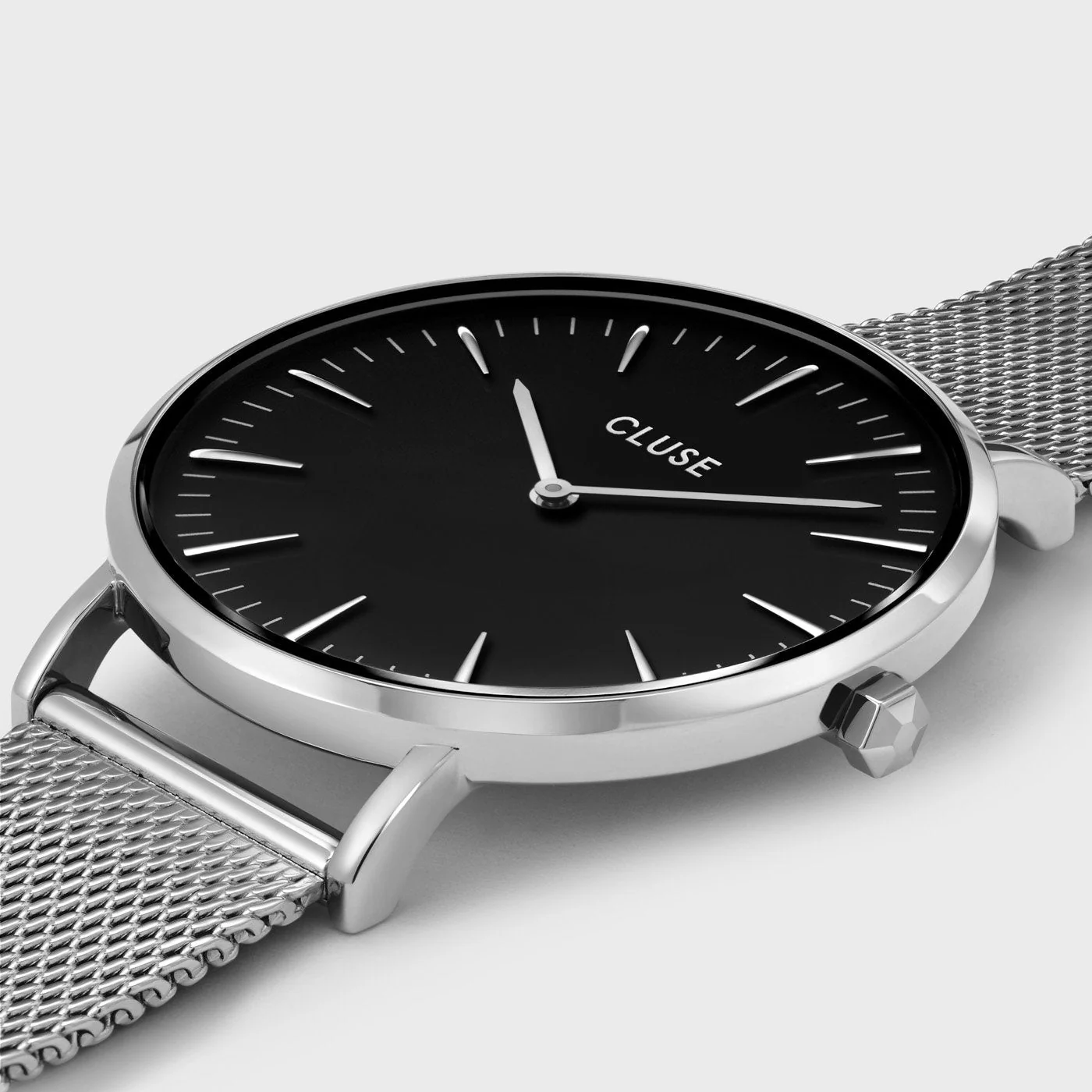 Gift Box Boho Chic Watch Mesh, Silver Colour & Black Leather Strap - Image 5