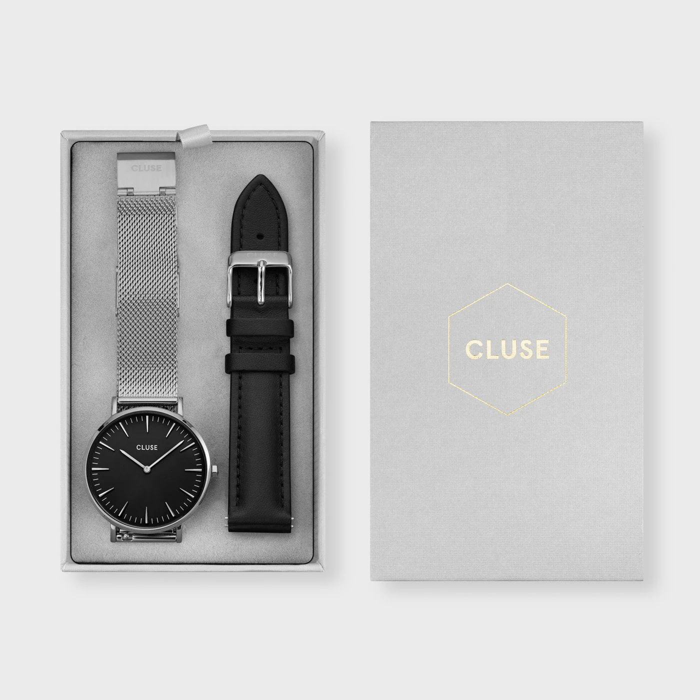 Gift Box Boho Chic Watch Mesh, Silver Colour & Black Leather Strap - Image 7
