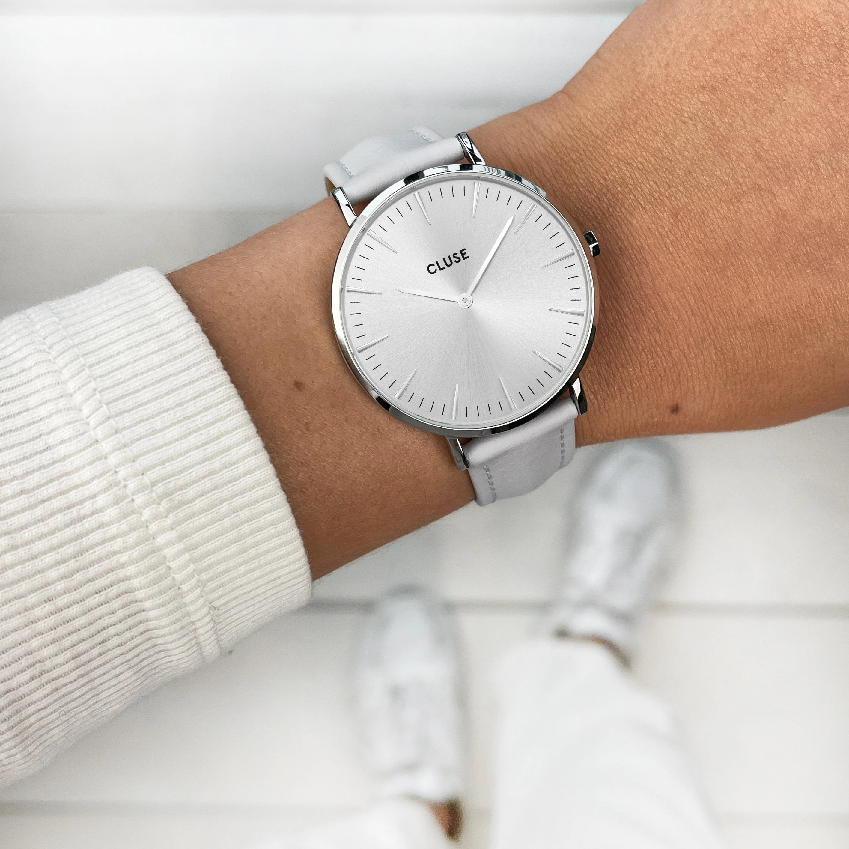 Gift Box Boho Chic Watch Mesh, Silver Colour & Grey Leather Strap - Image 3