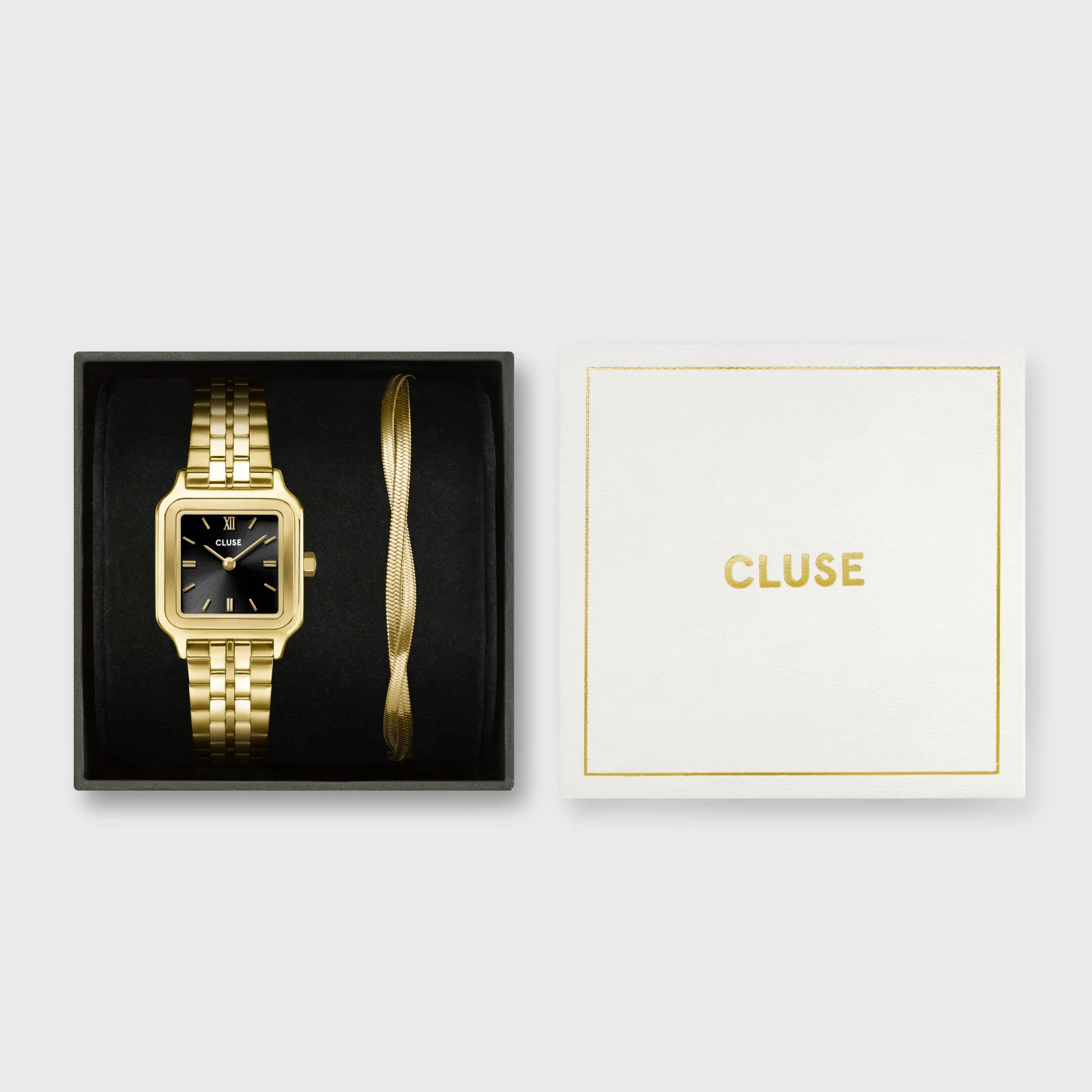 Gift Box Gracieuse Petite Watch Steel, Black & Twisted Snake Bracelet, Gold Colour - Image 7