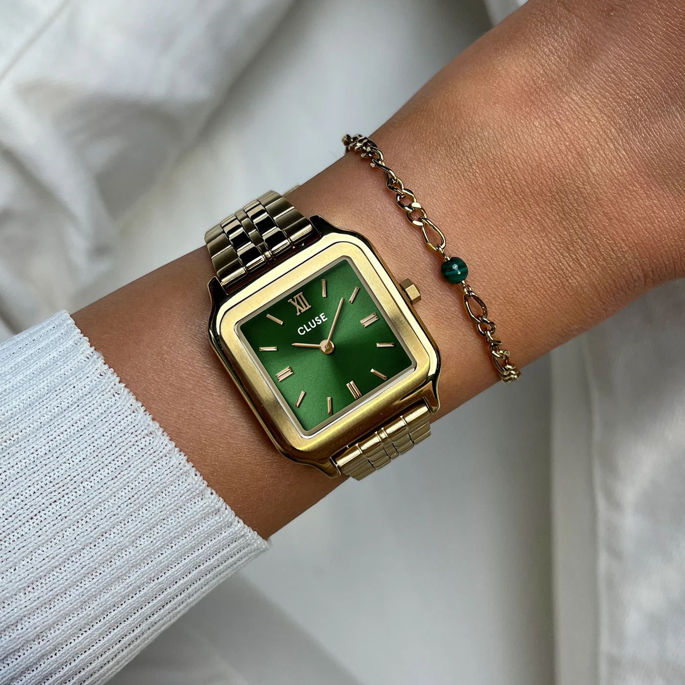 Gift Box Gracieuse Watch Steel Forest Green & Malachite Bracelet, Gold Colour - Image 2