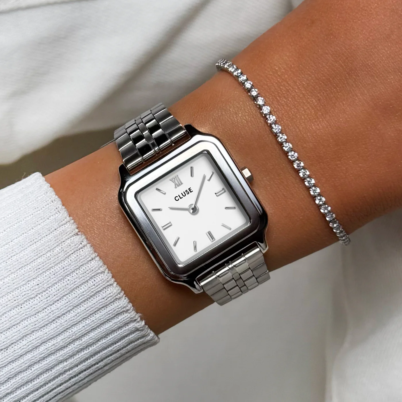Gift Box Gracieuse Watch Steel, White & Élevé Tennis Bracelet, Silver Colour - Image 2