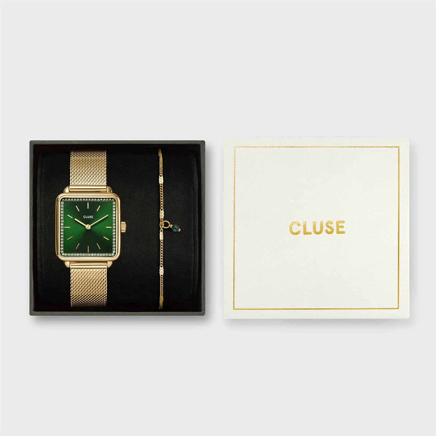 Gift Box La Tétragone Watch Mesh, Green & Malachite Bracelet, Gold Colour - Image 6