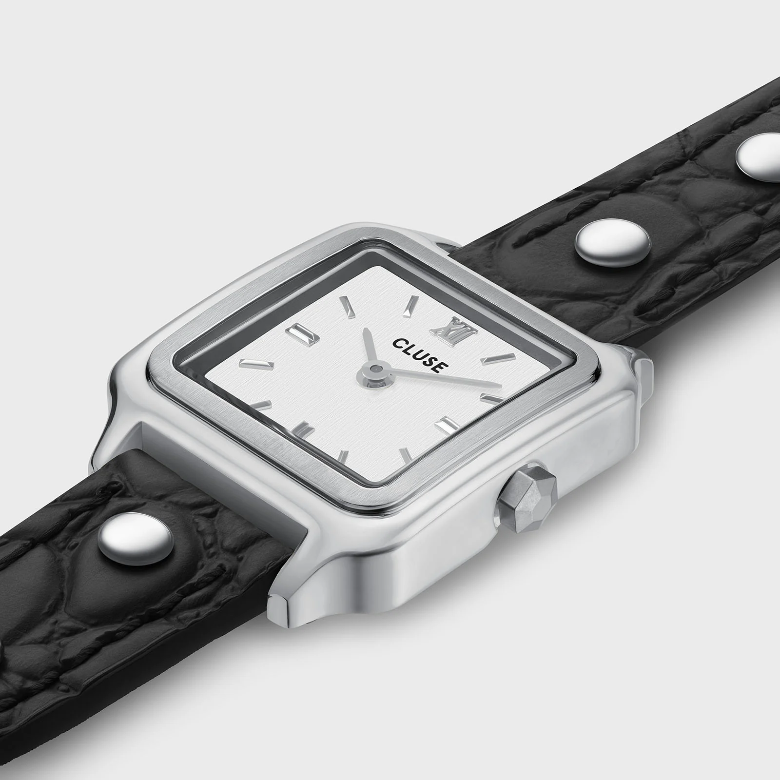 Gracieuse Mini Watch Double Leather Black, Studs, Silver Colour - Image 3