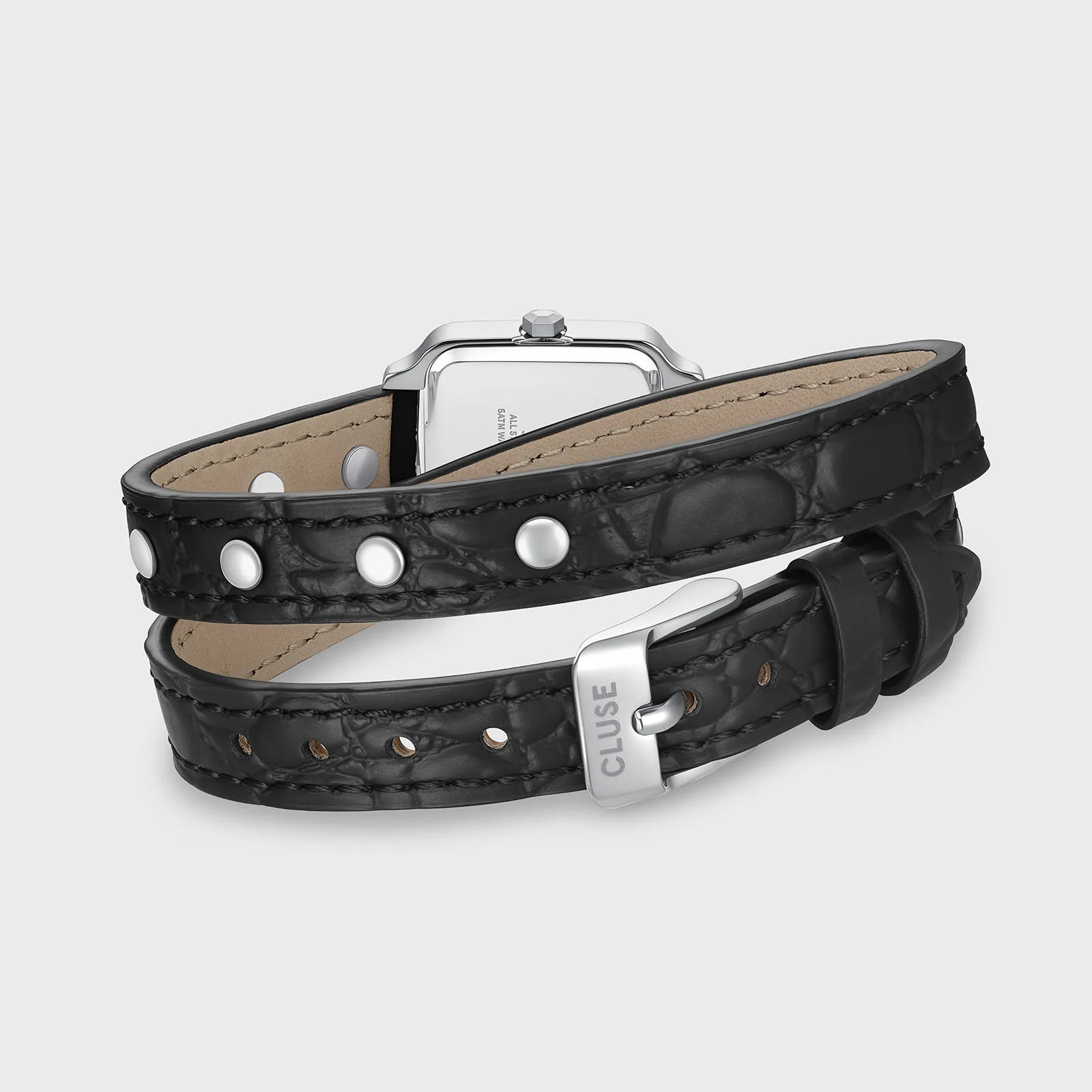 Gracieuse Mini Watch Double Leather Black, Studs, Silver Colour - Image 4