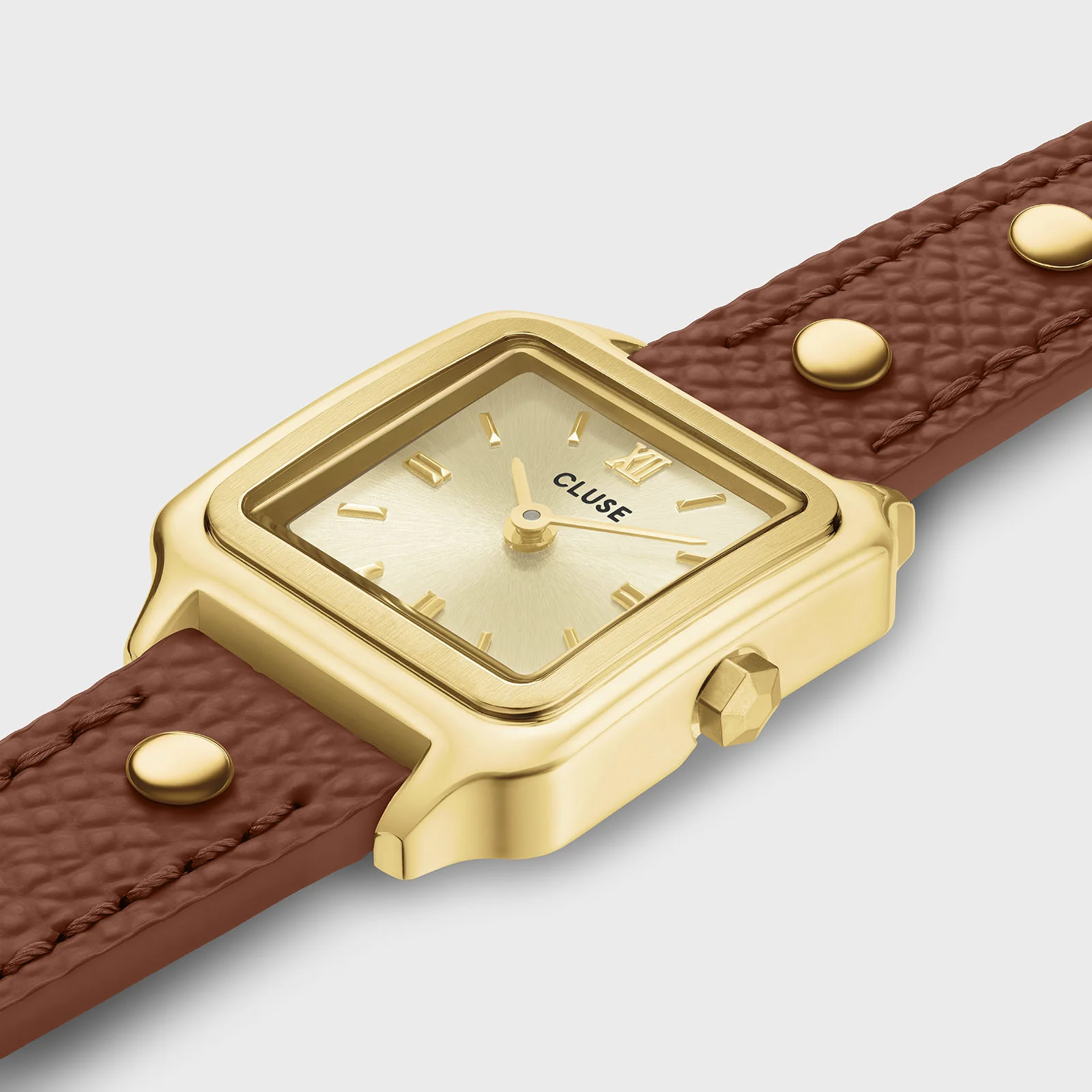 Gracieuse Mini Watch Double Leather Nutshell, Studs, Gold Colour - Image 3