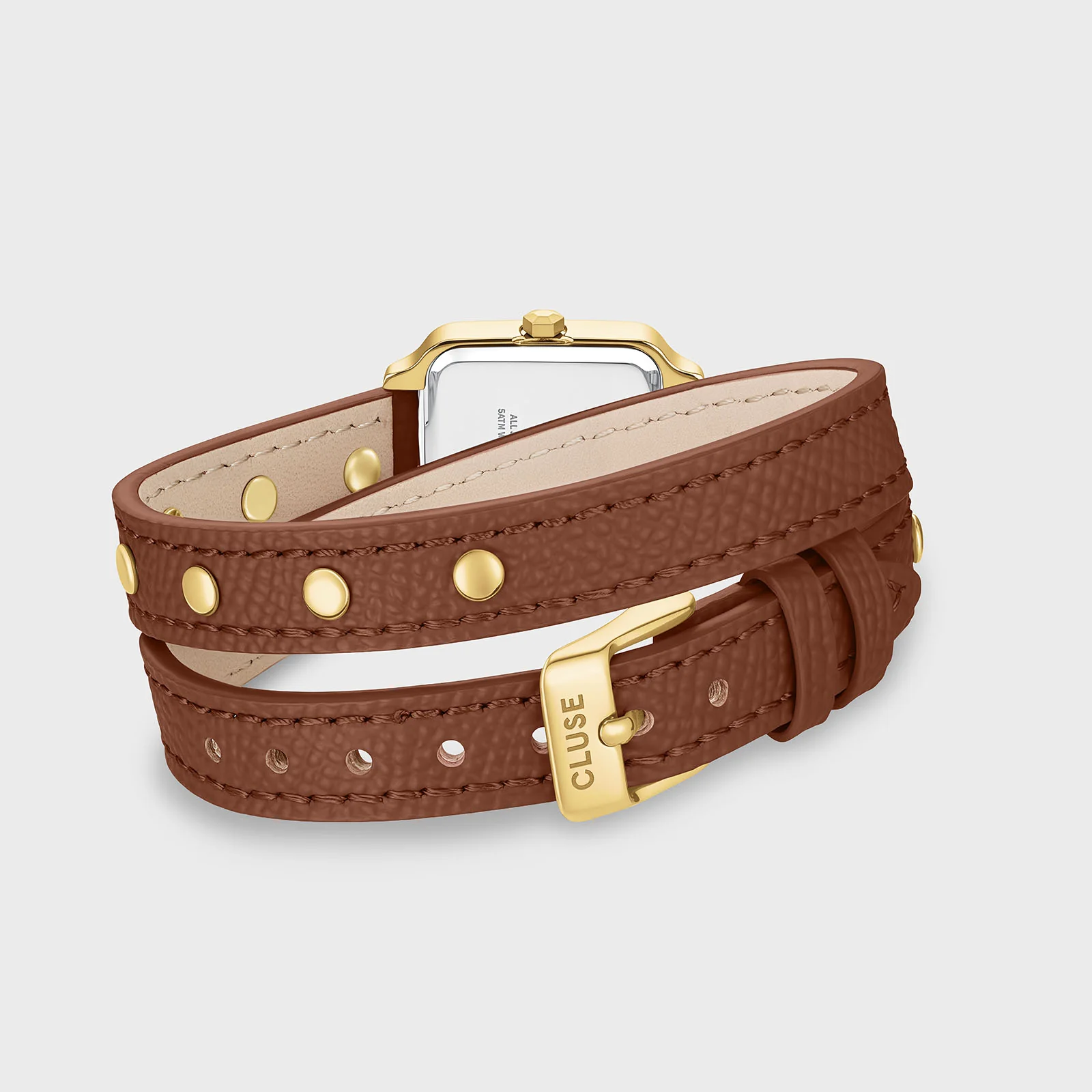 Gracieuse Mini Watch Double Leather Nutshell, Studs, Gold Colour - Image 4