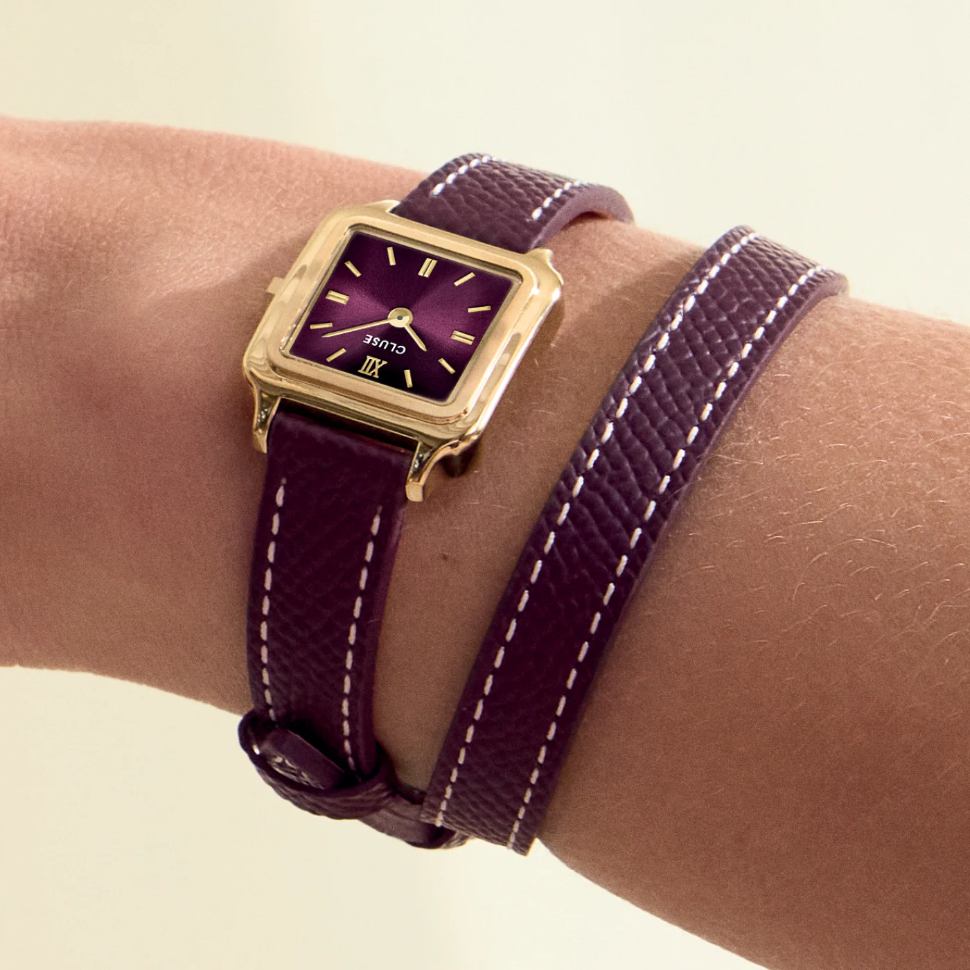 Gracieuse Mini Watch Double Leather, Wine, Gold Colour - Image 10