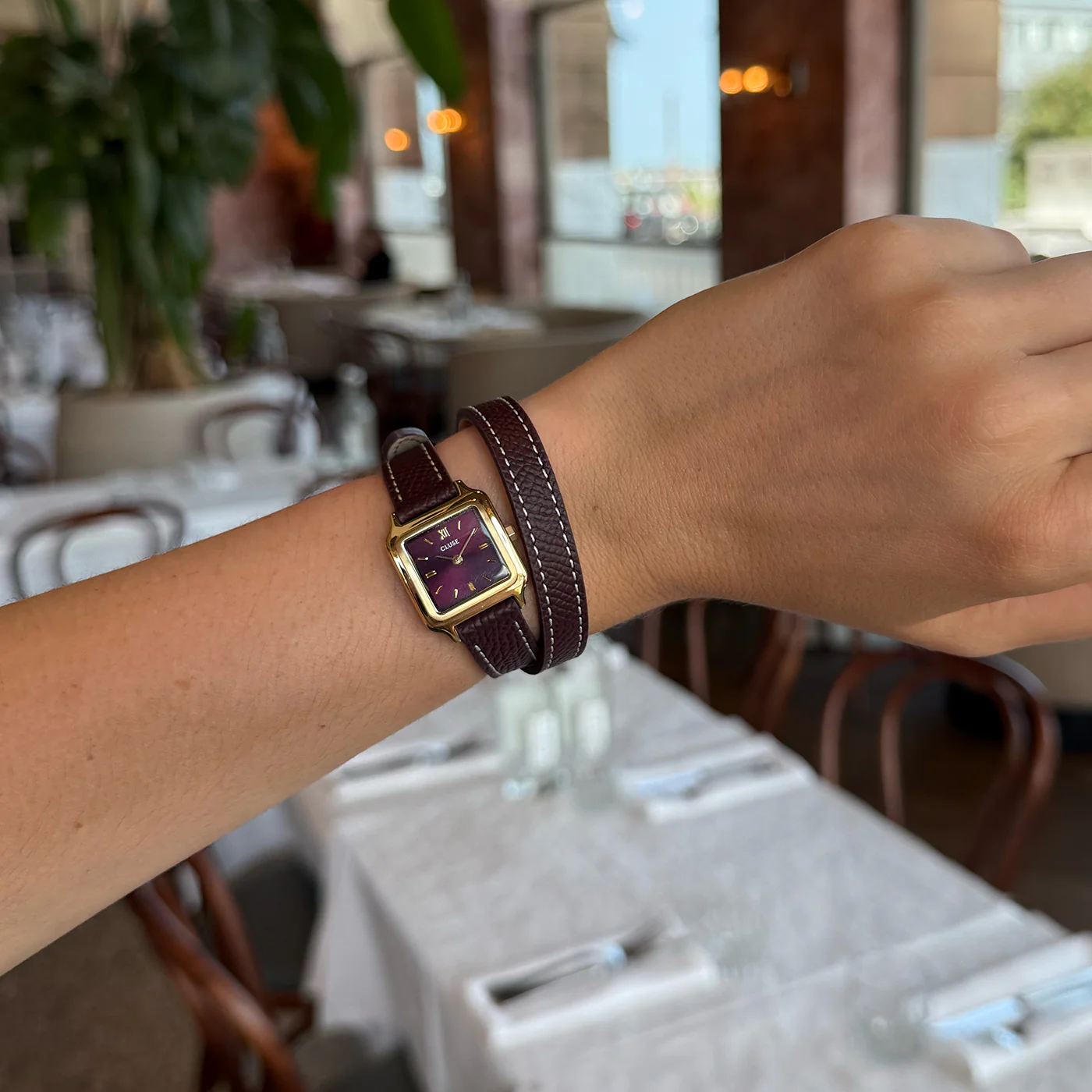 Gracieuse Mini Watch Double Leather, Wine, Gold Colour - Image 8