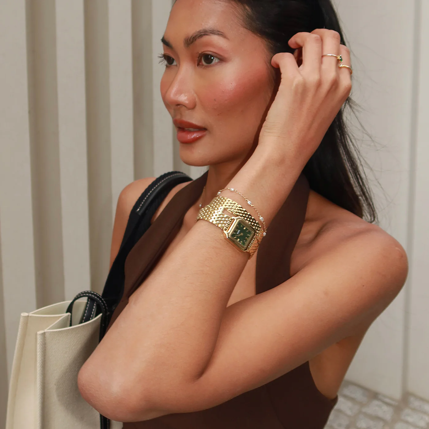 Gracieuse Mini Watch Double Steel, Forest Green, Gold Colour - Image 10