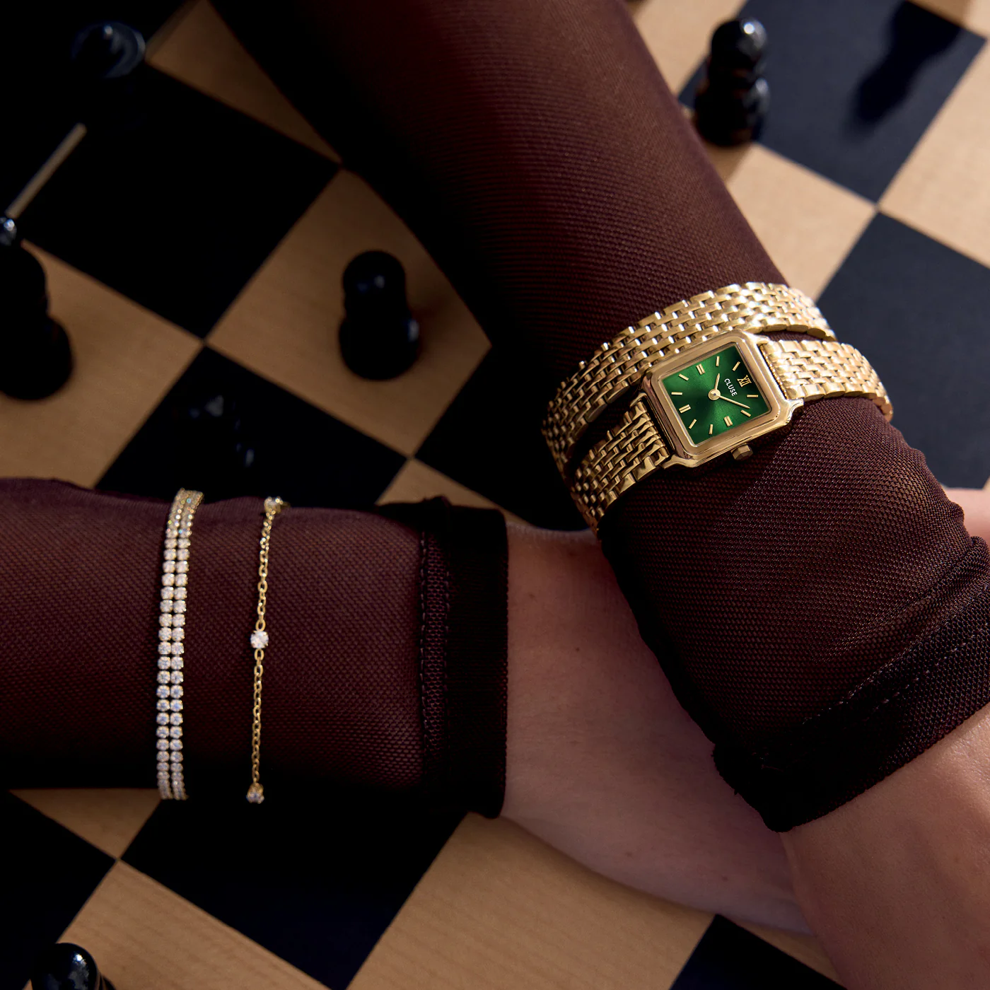 Gracieuse Mini Watch Double Steel, Forest Green, Gold Colour - Image 11
