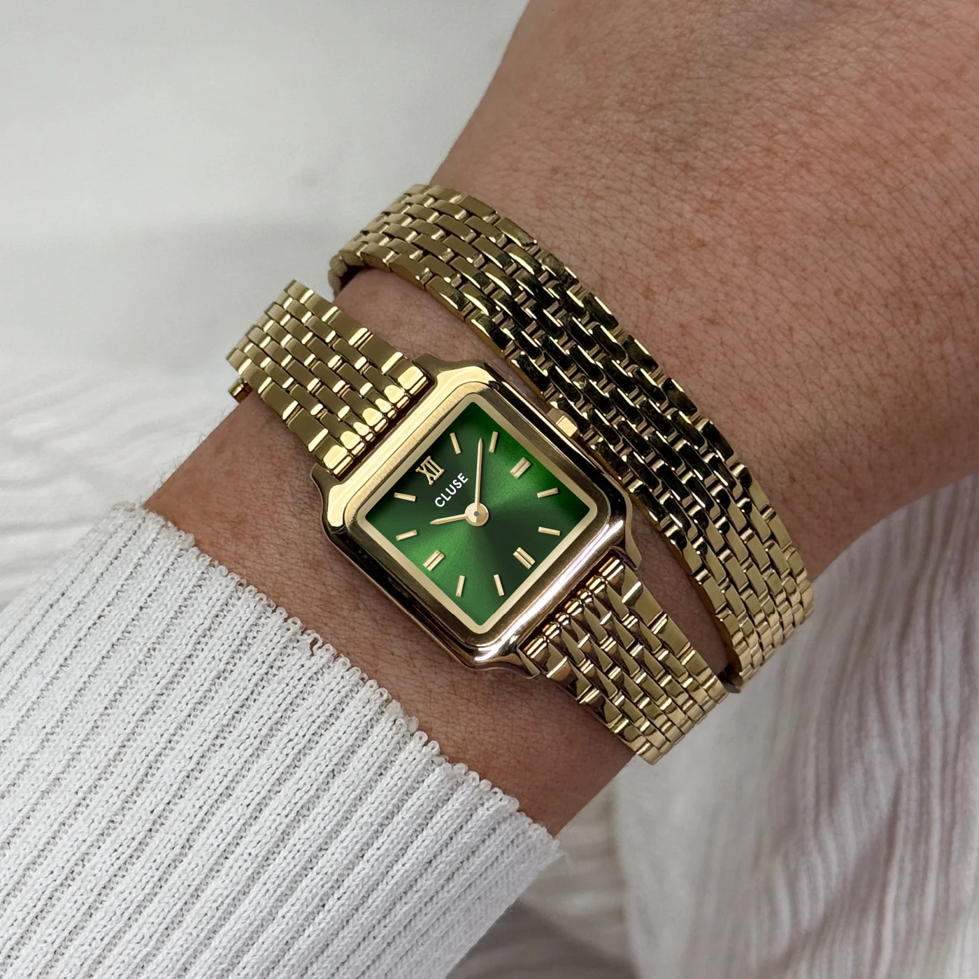 Gracieuse Mini Watch Double Steel, Forest Green, Gold Colour - Image 2