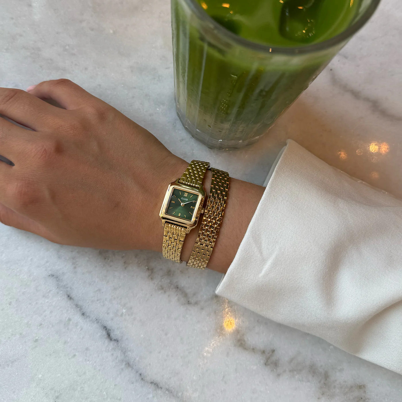 Gracieuse Mini Watch Double Steel, Forest Green, Gold Colour - Image 8