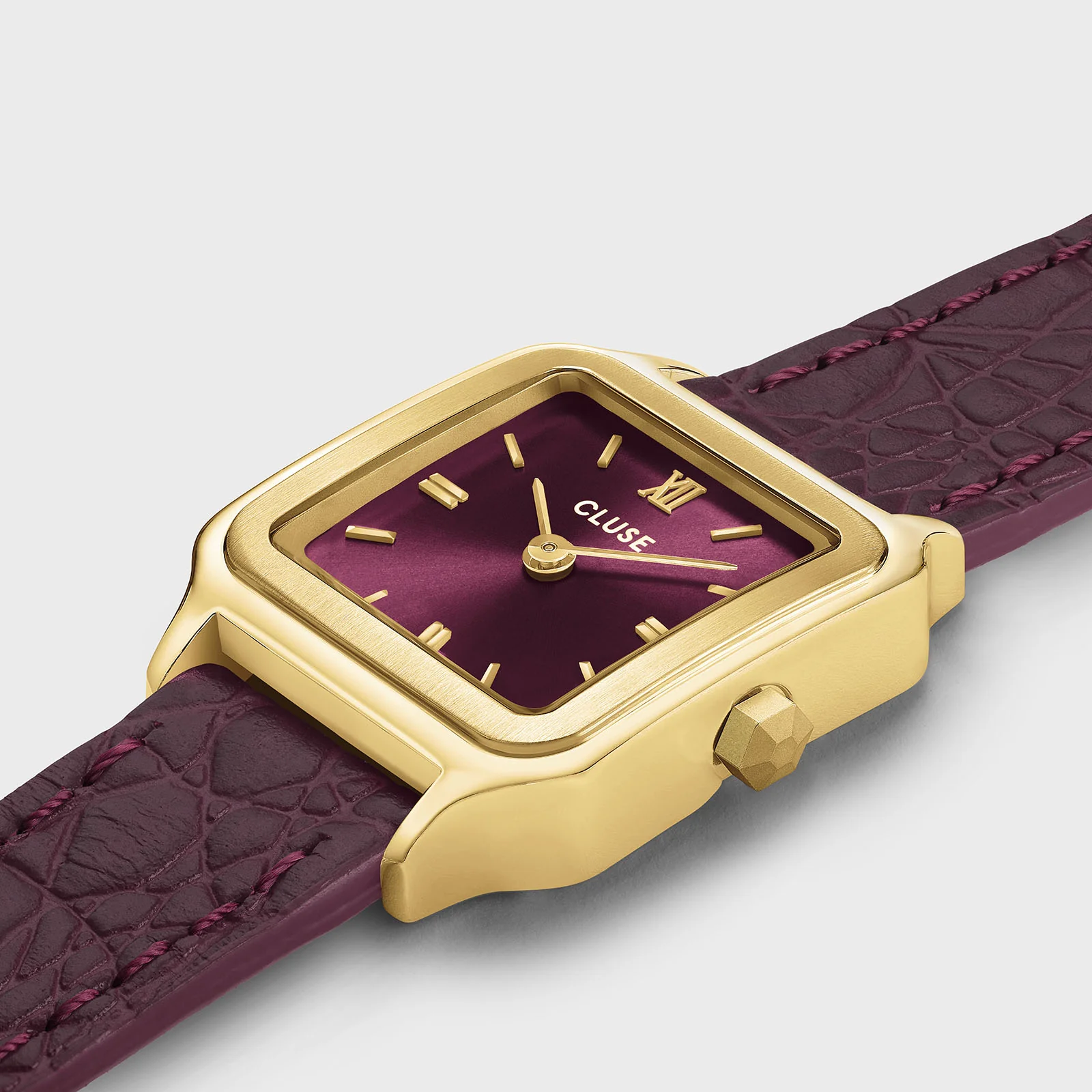 Gracieuse Petite Watch Double Crocodile Leather, Wine, Gold Colour - Image 3