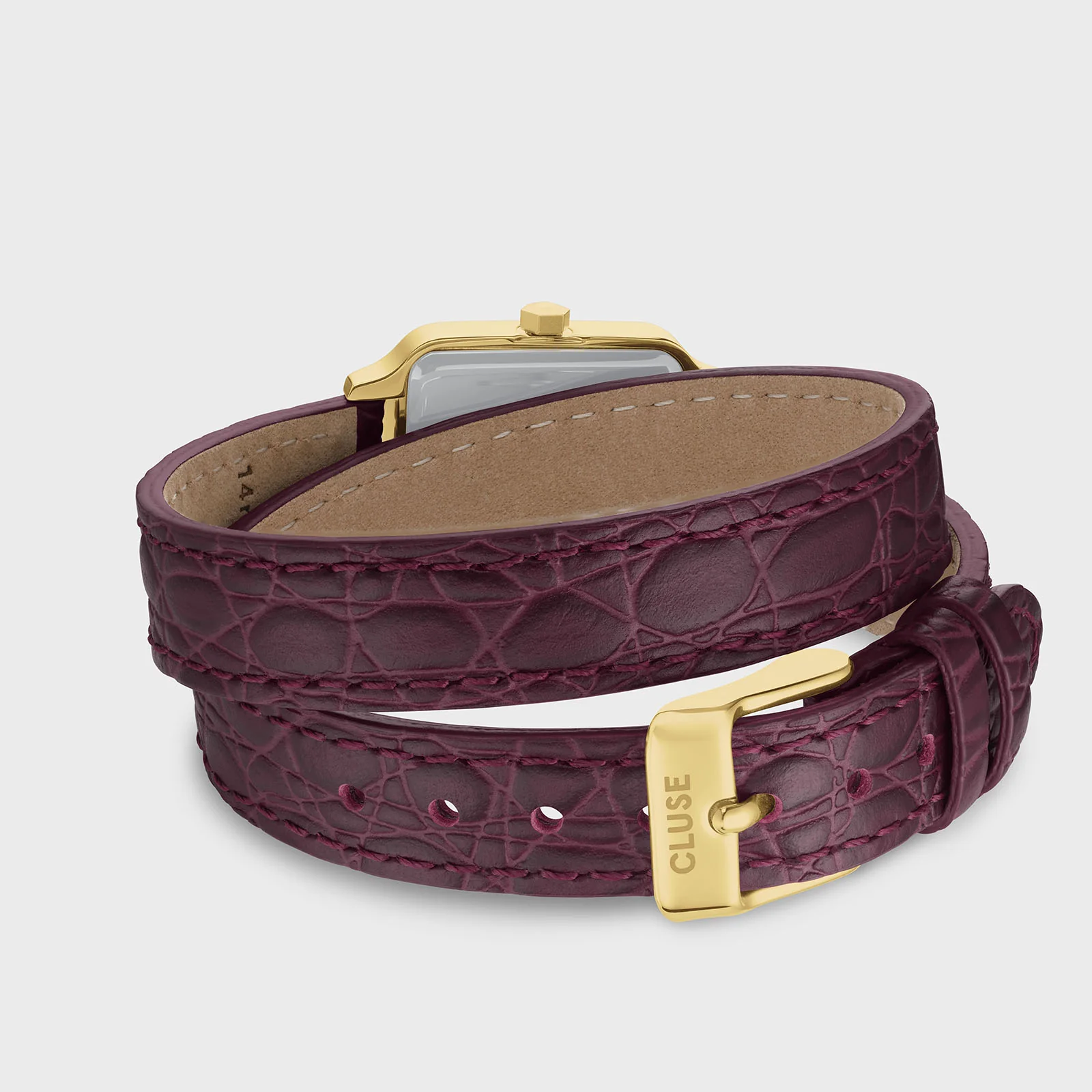 Gracieuse Petite Watch Double Crocodile Leather, Wine, Gold Colour - Image 4