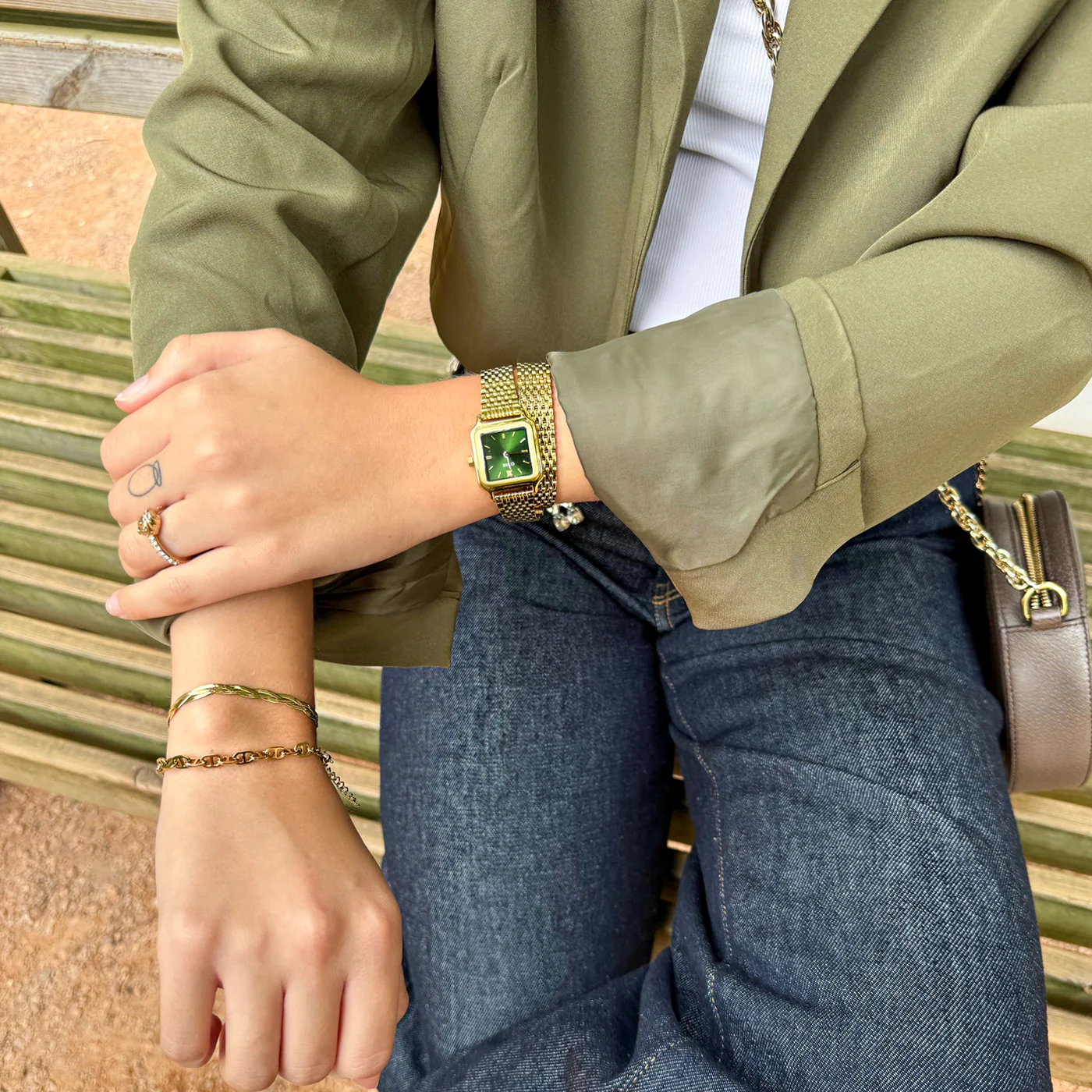 Gracieuse Petite Watch Double Steel, Forest Green, Gold Colour - Image 9
