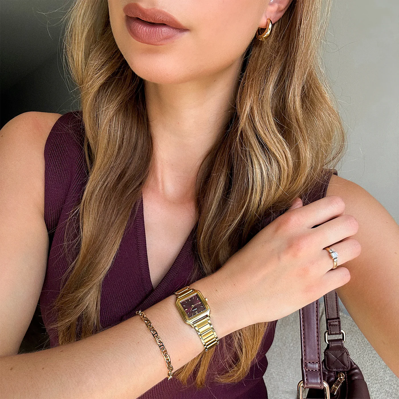 Gracieuse Petite Watch Steel, Dark Cherry, Gold Colour - Image 9