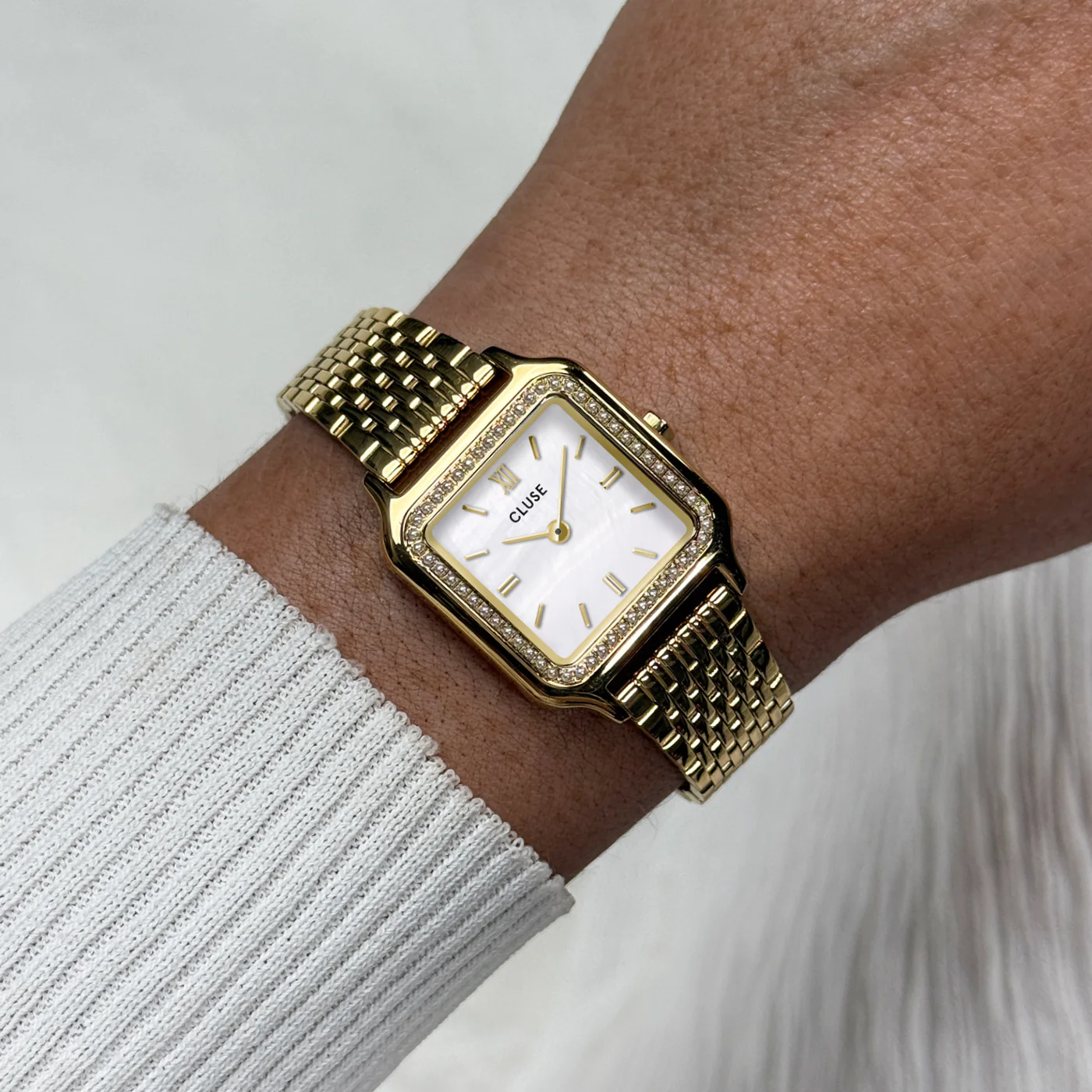 Gracieuse Petite Watch Steel, Glass Pearls, White, Gold Colour - Image 2