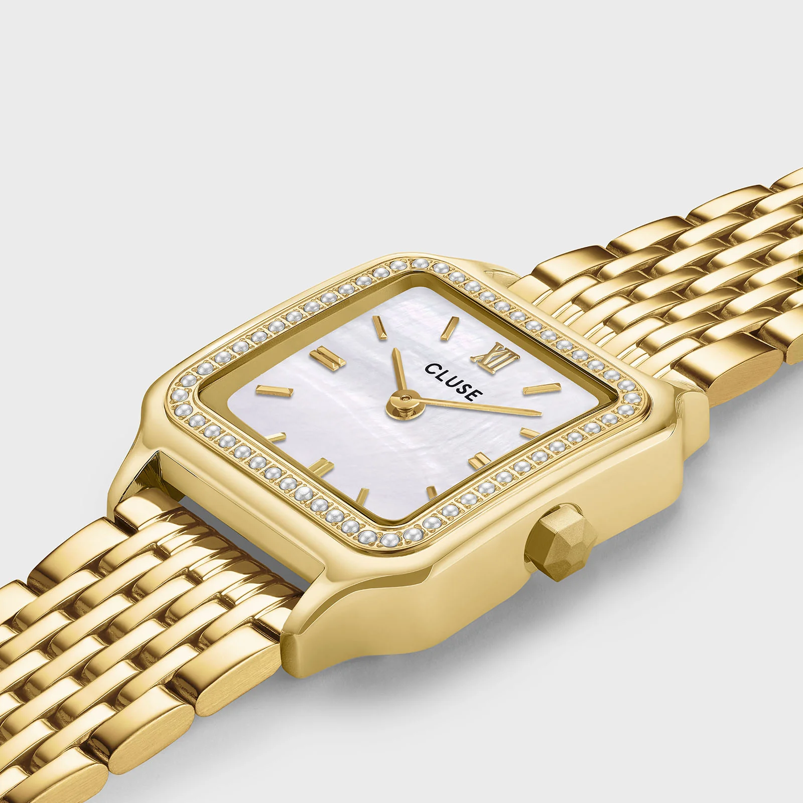 Gracieuse Petite Watch Steel, Glass Pearls, White, Gold Colour - Image 3