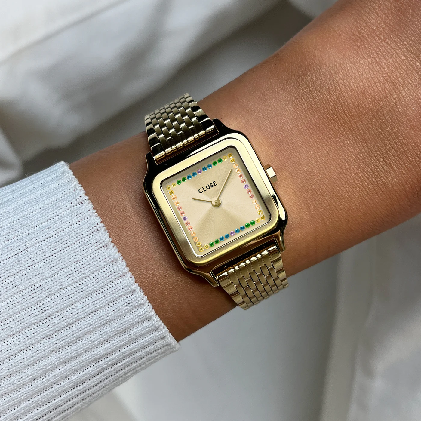 Gracieuse Petite Watch Steel, Rainbow stones, Gold Colour - Image 2
