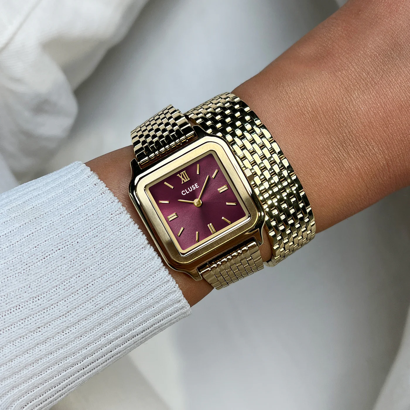 Gracieuse Watch Double Steel, Wine, Gold Colour - Image 2