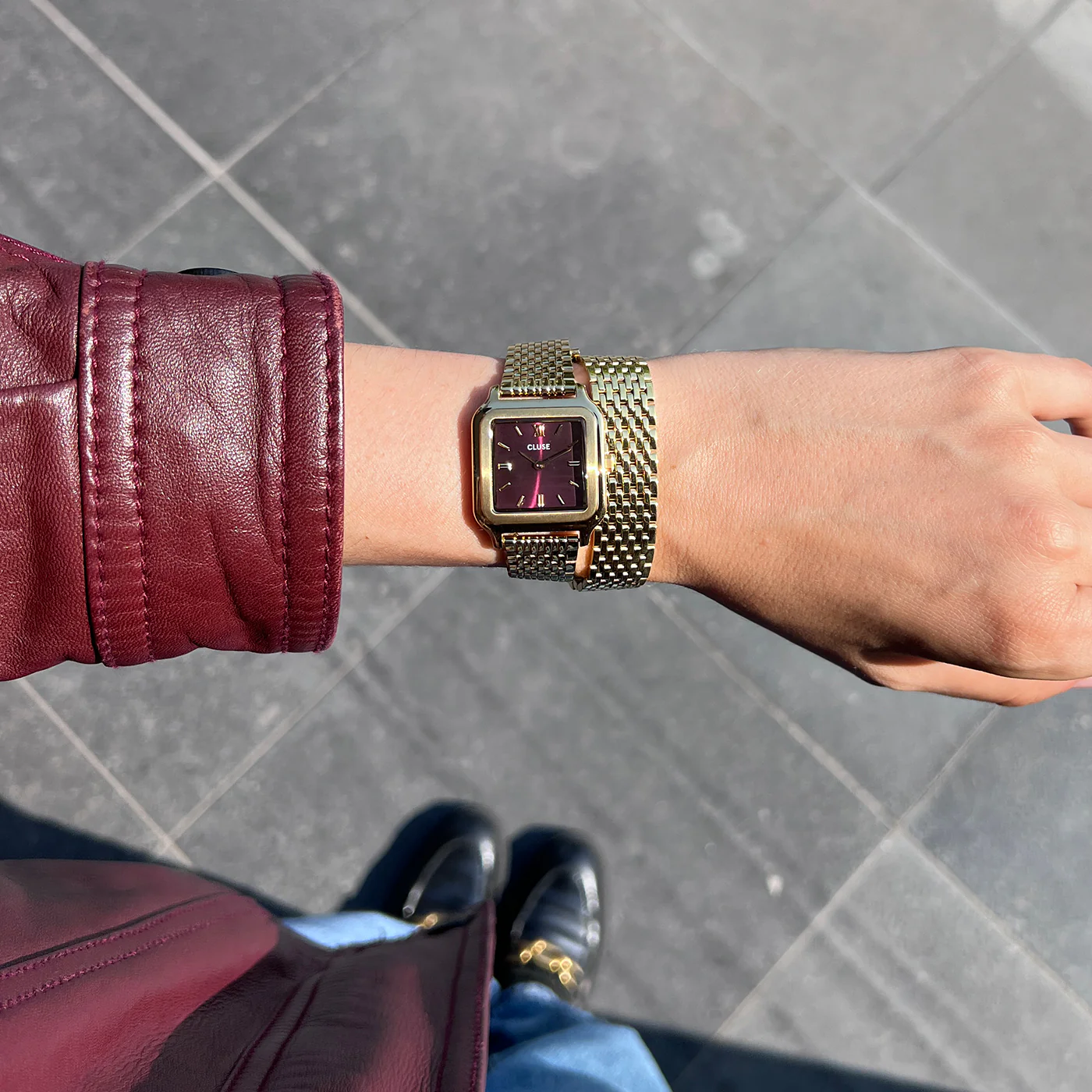 Gracieuse Watch Double Steel, Wine, Gold Colour - Image 7