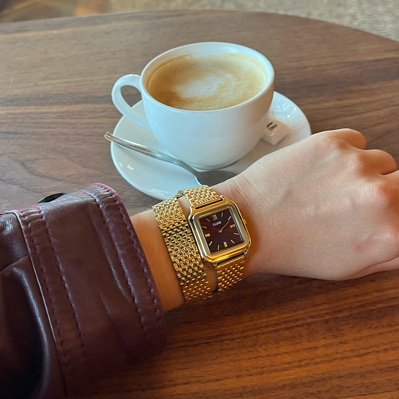 Gracieuse Watch Double Steel, Wine, Gold Colour - Image 8