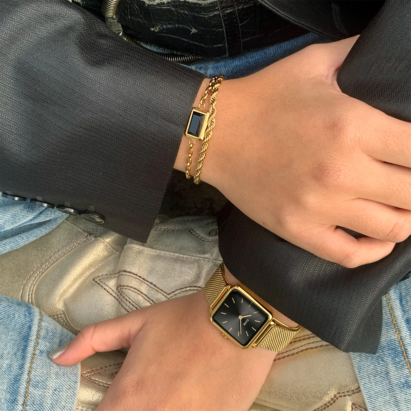 La Tétragone Watch Mesh, Black, Gold Colour - Image 6