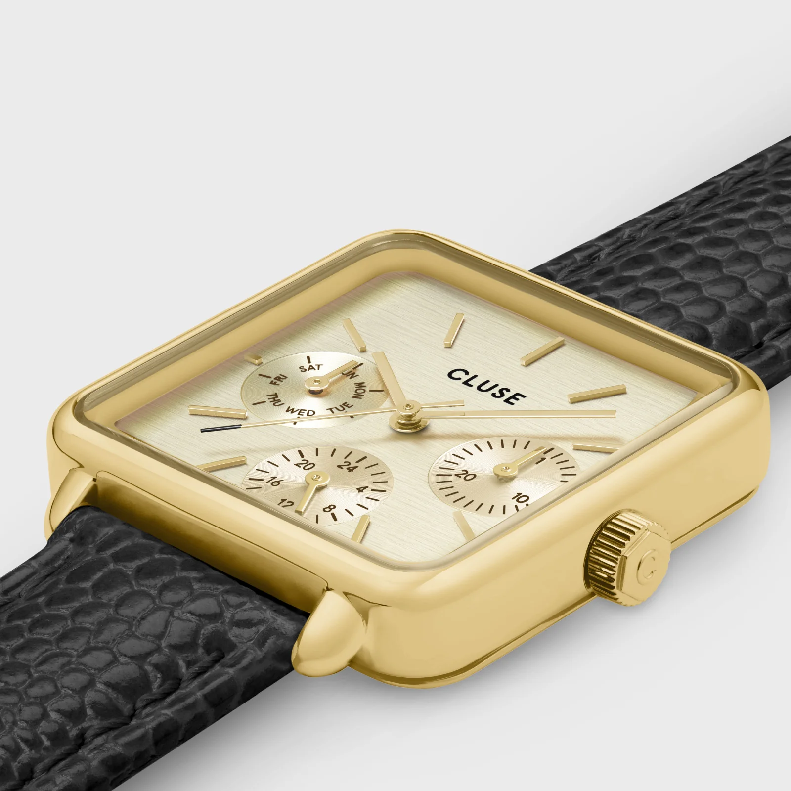 La Tétragone Multifunction Watch Leather, Black Lizard, Gold Colour - Image 3