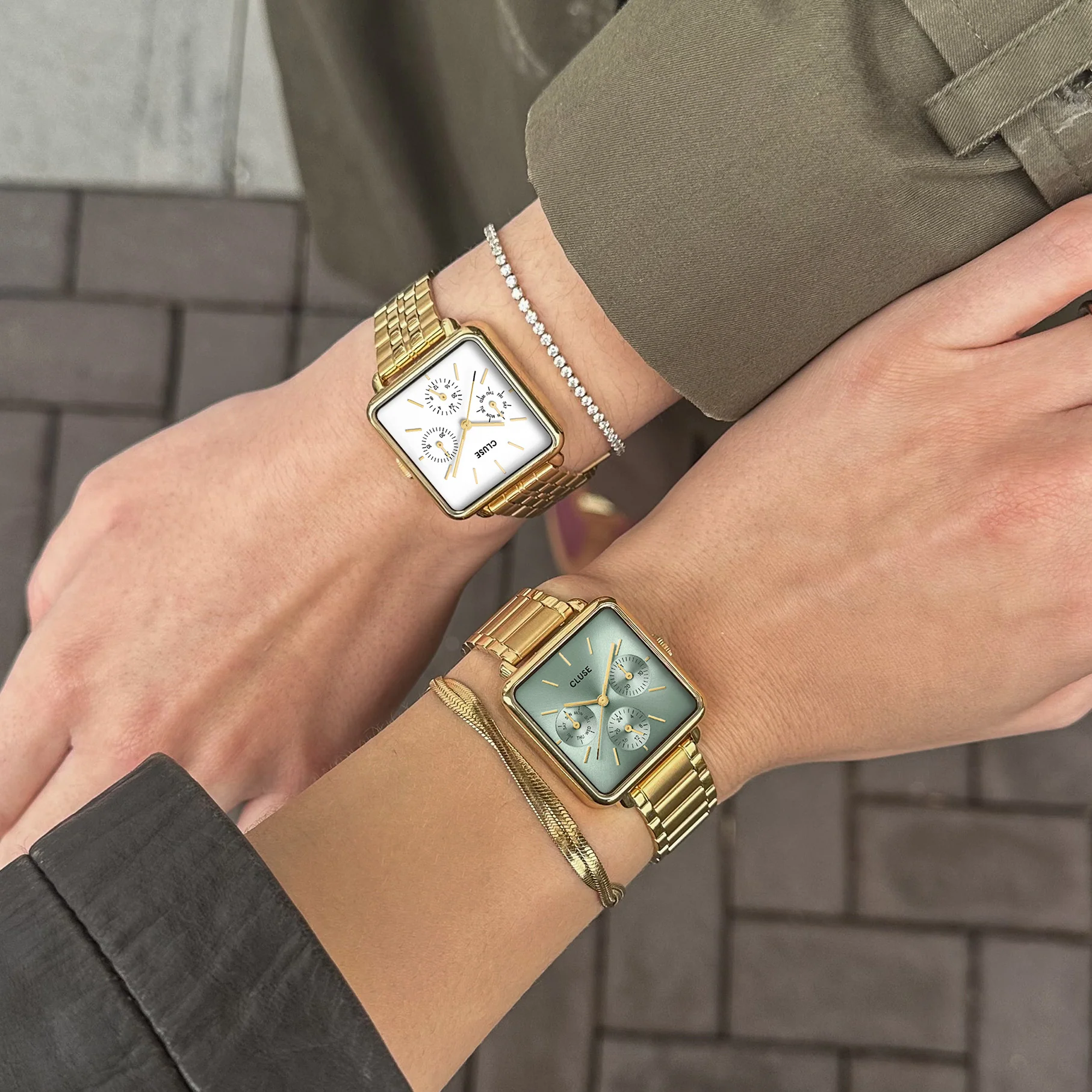 La Tétragone Multifunction Watch Steel, Sage Green, Gold Colour - Image 10