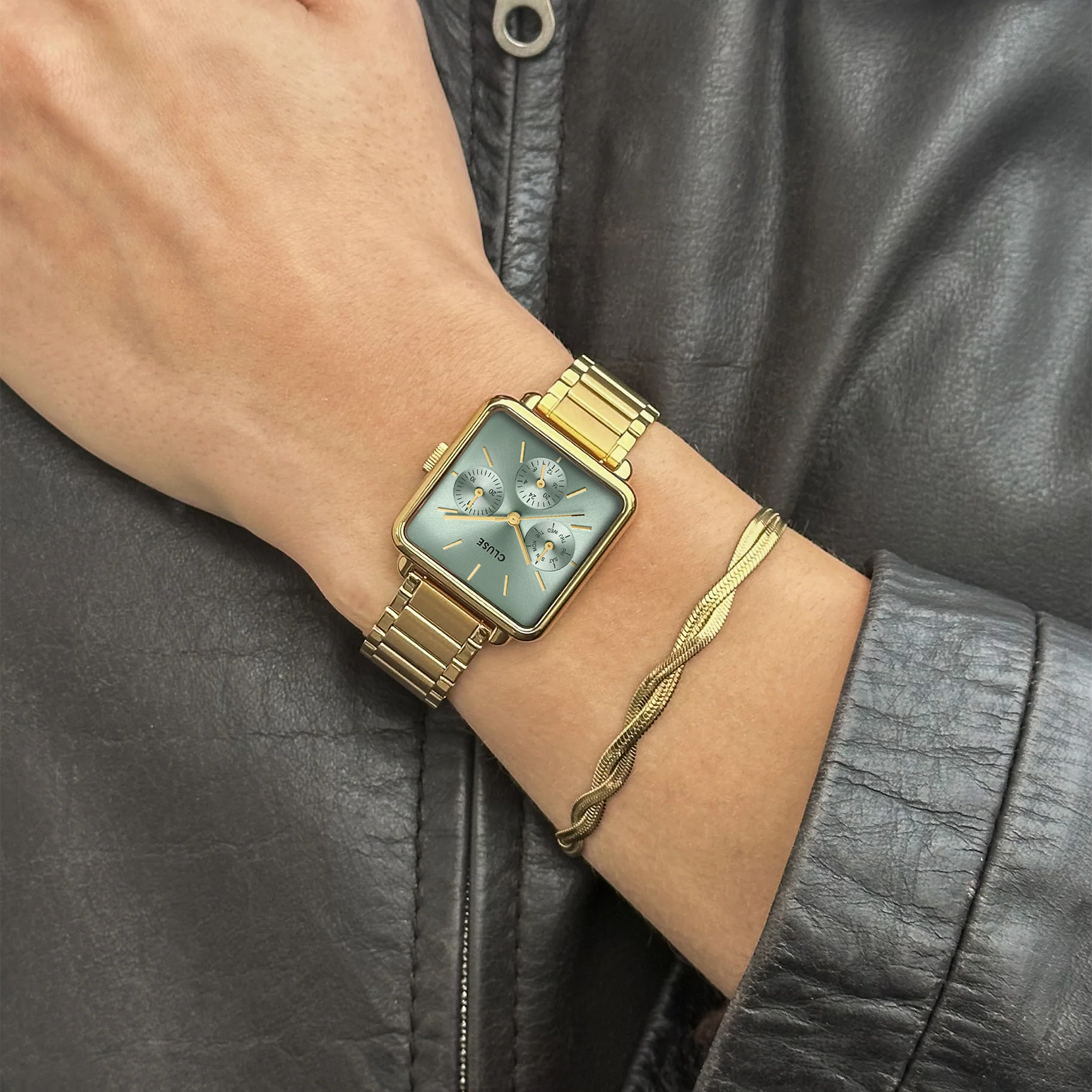 La Tétragone Multifunction Watch Steel, Sage Green, Gold Colour - Image 9