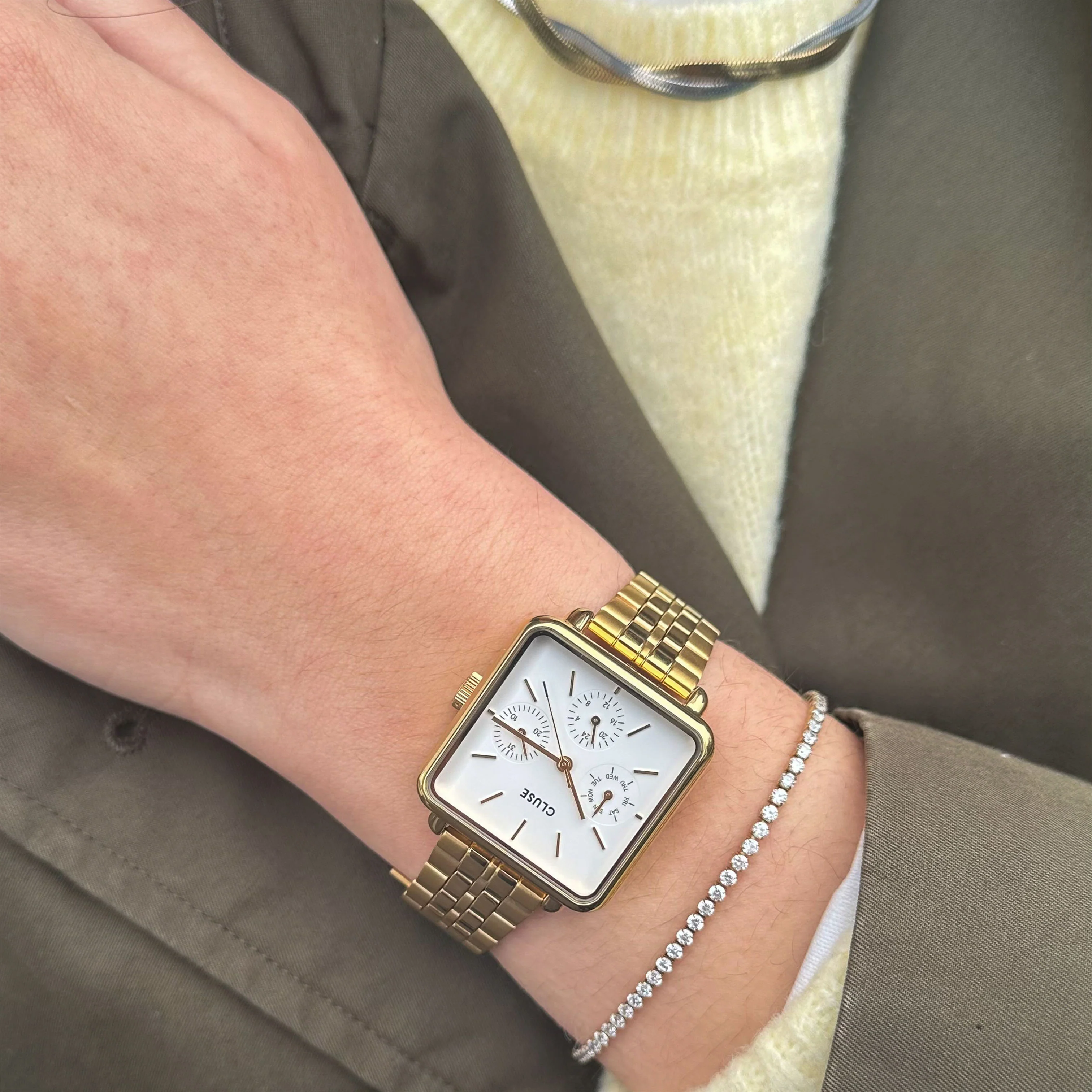 La Tétragone Multifunction Watch Steel, White, Gold Colour - Image 8