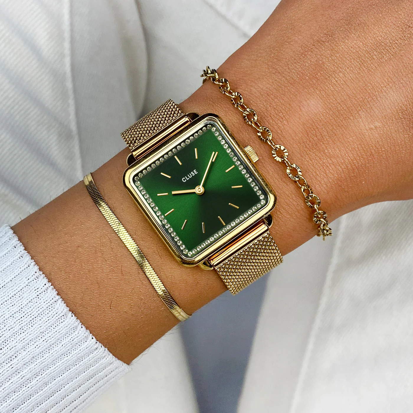 La Tétragone Watch Mesh stones Green, Gold Colour - Image 2