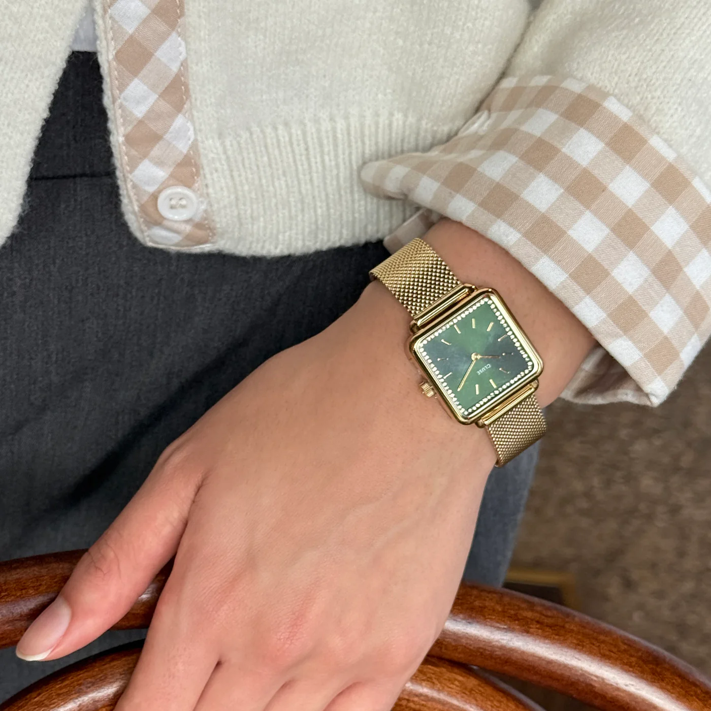 La Tétragone Watch Mesh stones Green, Gold Colour - Image 6