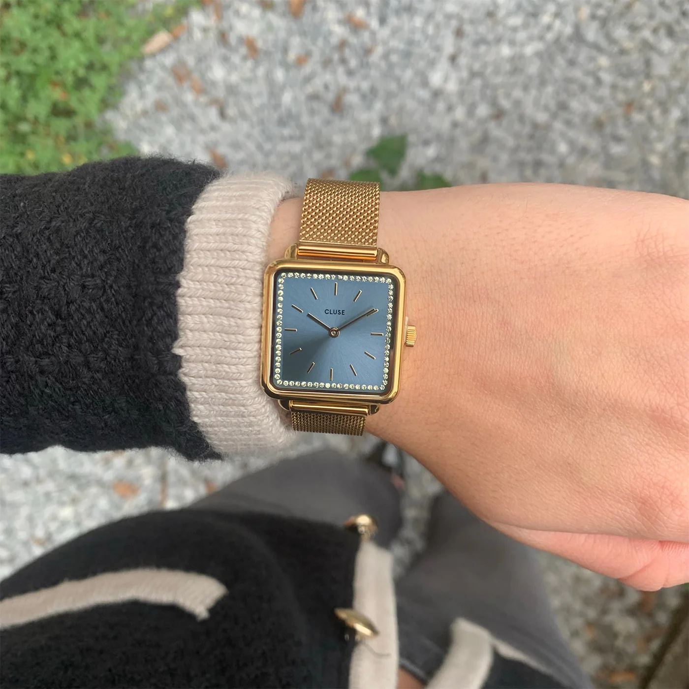 La Tétragone Watch Mesh stones Light Blue, Gold Colour - Image 5