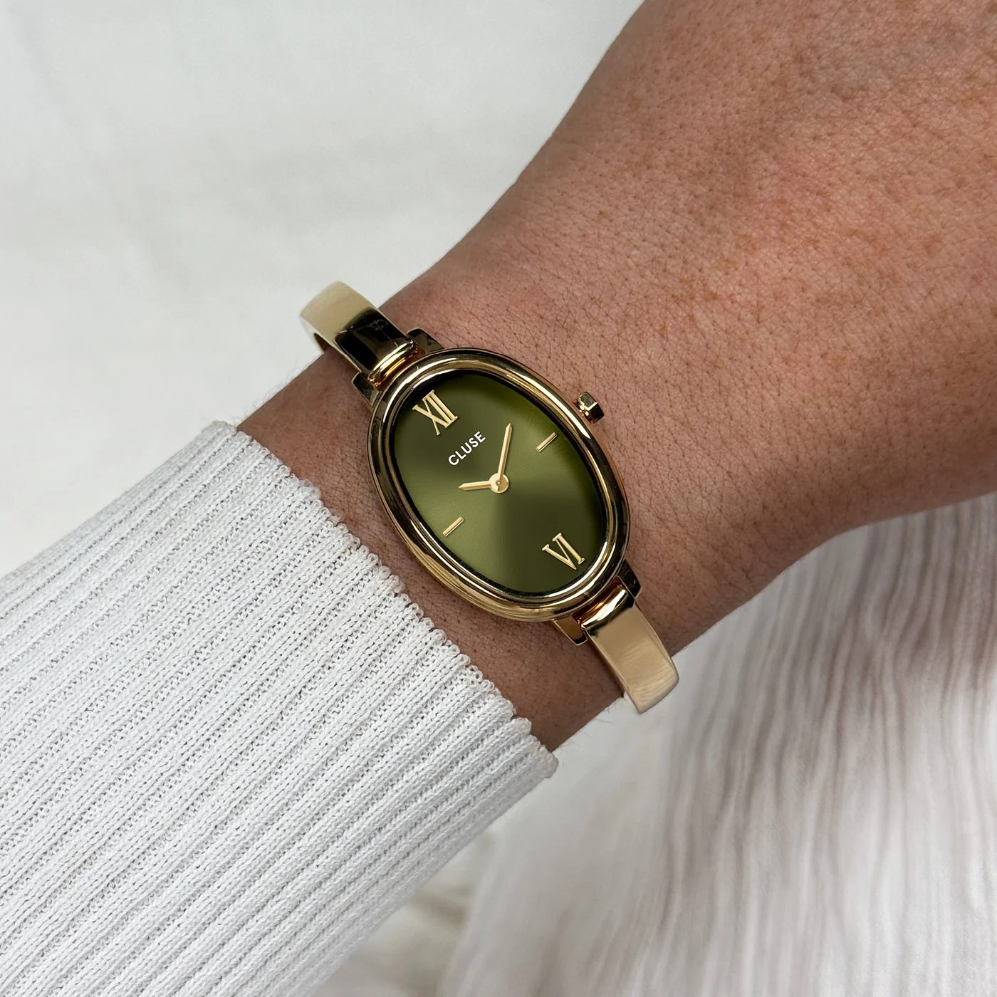 L'Ovale Watch Steel, Olive, Gold Colour - Image 2