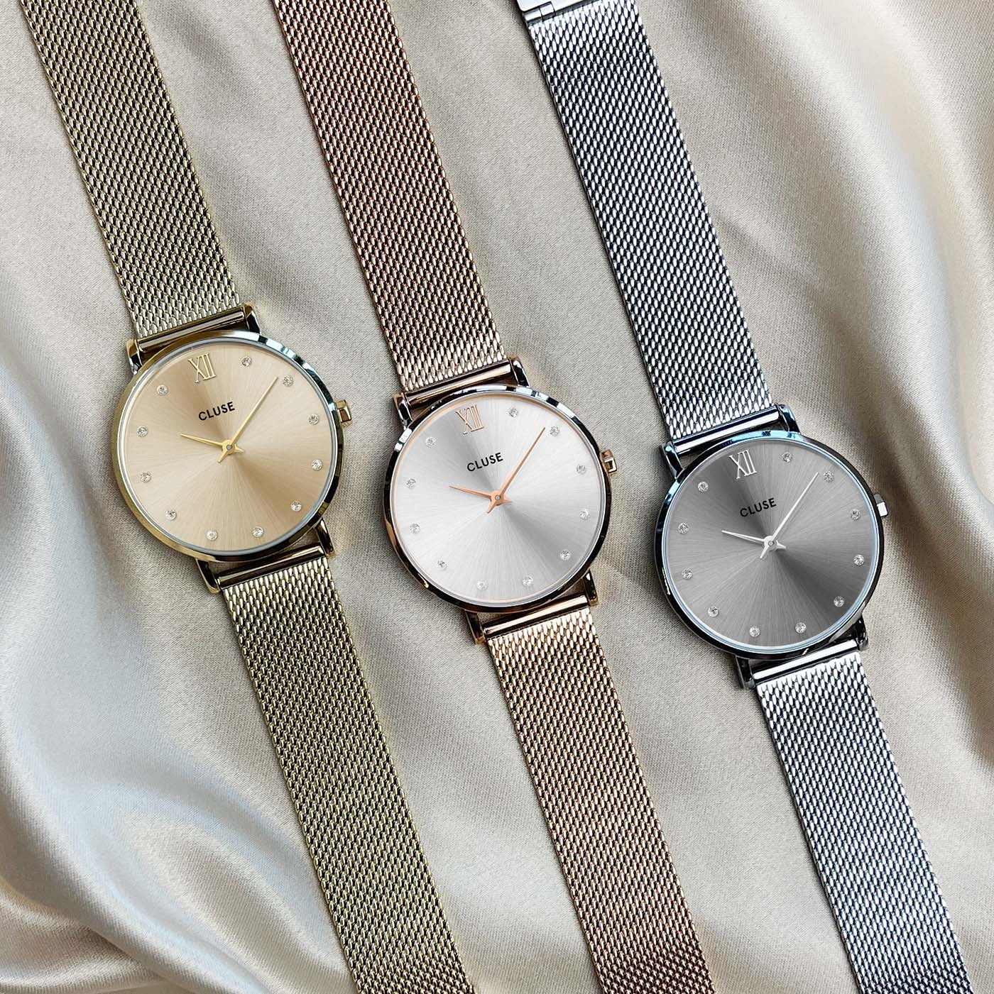 Minuit Watch Mesh Crystals, Full Gold Colour - Image 6