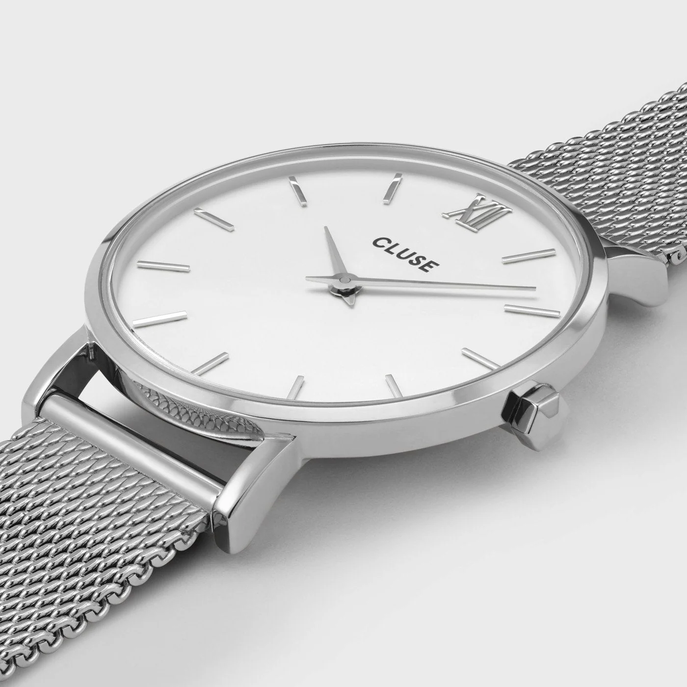 Minuit Watch Mesh, White, Silver Colour - Image 3