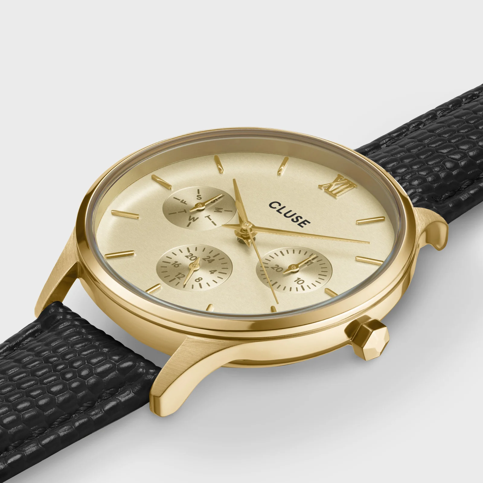 Minuit Multifunction Watch Leather, Black Lizard, Gold Colour - Image 3