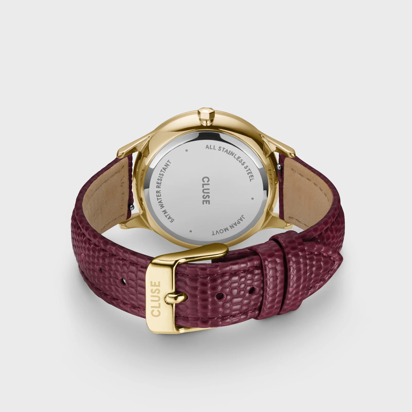 Minuit Multifunction Watch Leather, Dark Cherry Lizard, Gold Colour - Image 4