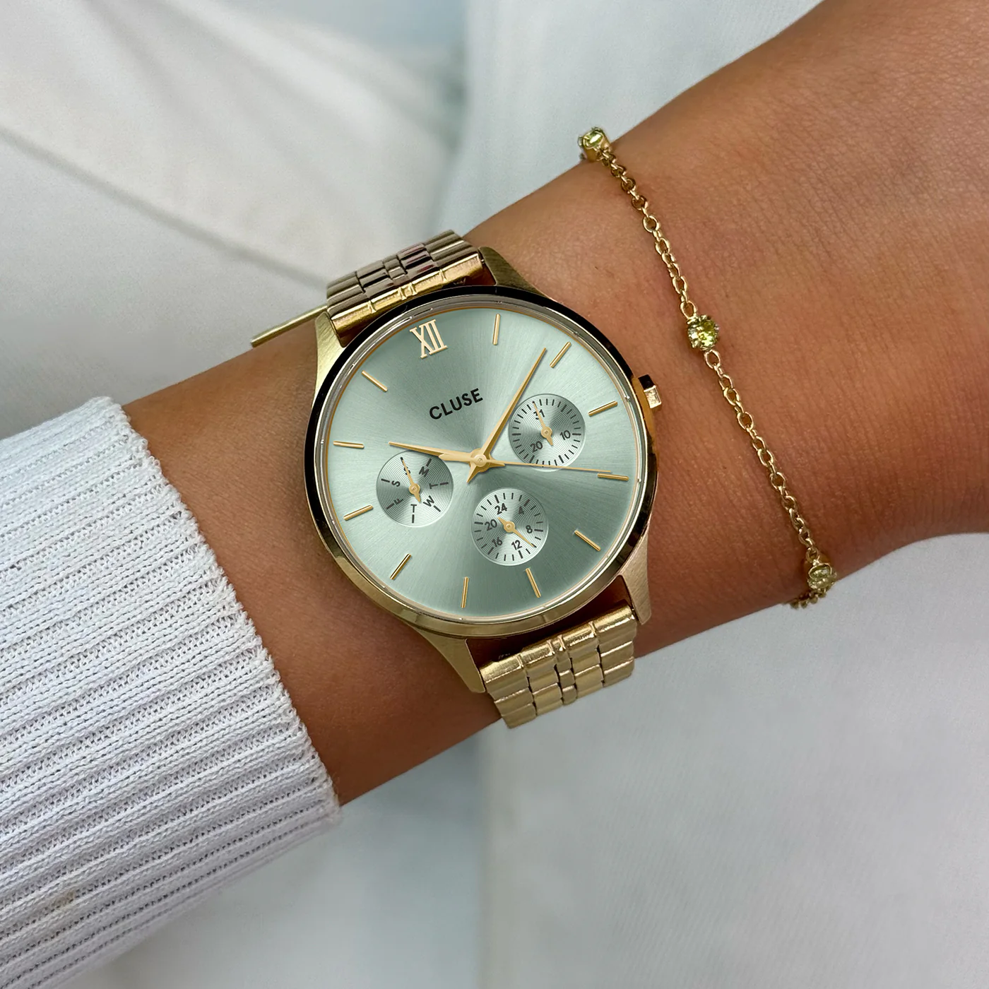 Minuit Multifunction Watch Steel, Sage Green, Gold Colour - Image 2