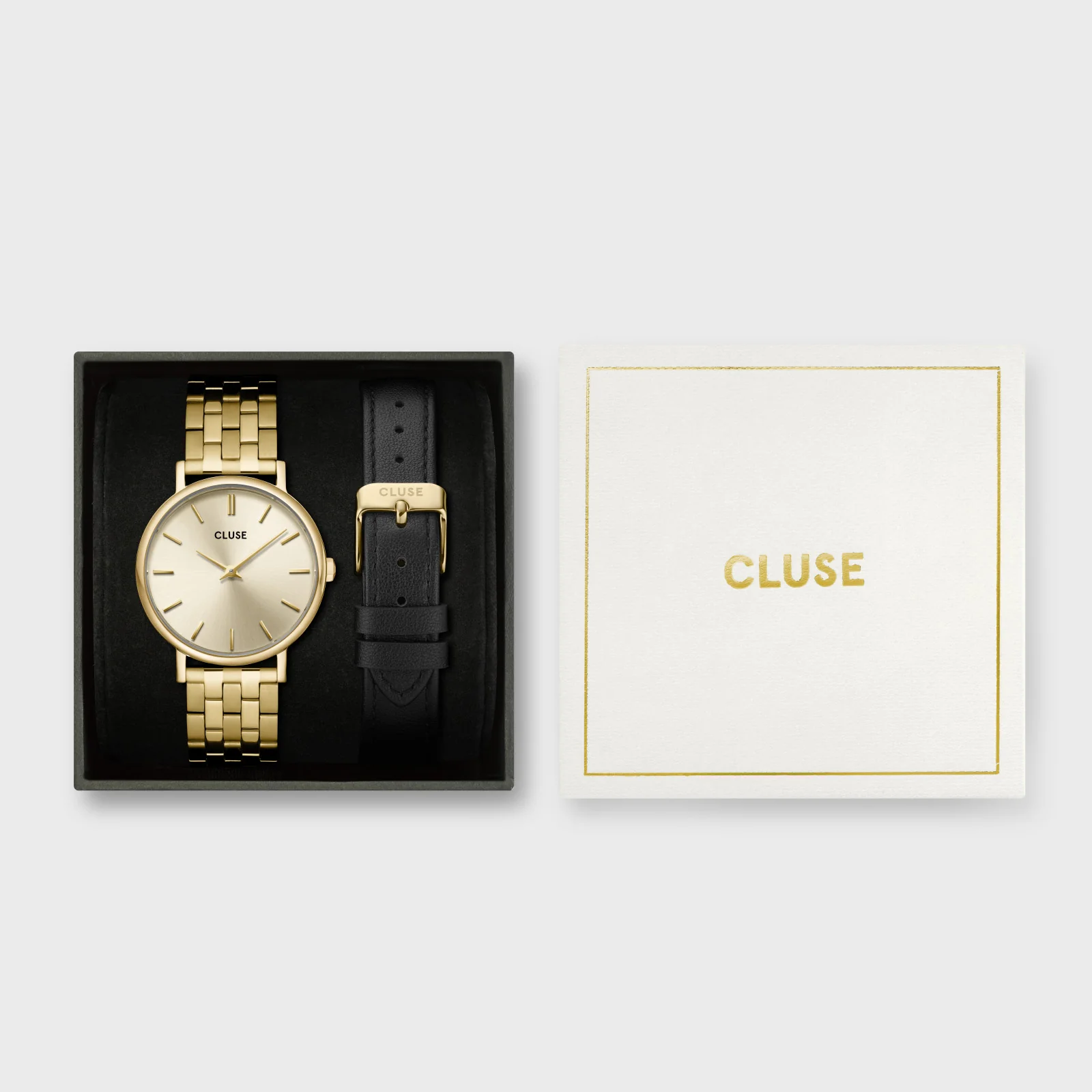 Gift Box Pavane Petite 2.0 Watch Steel, Gold Colour & Black Leather Strap - Image 9
