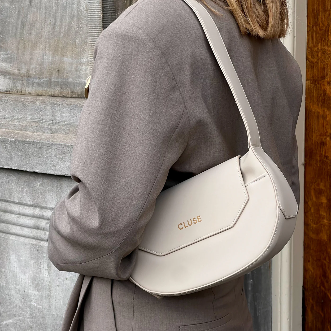 Sacroisé Petite Crossbody Bag, Beige, Gold Colour - Image 9