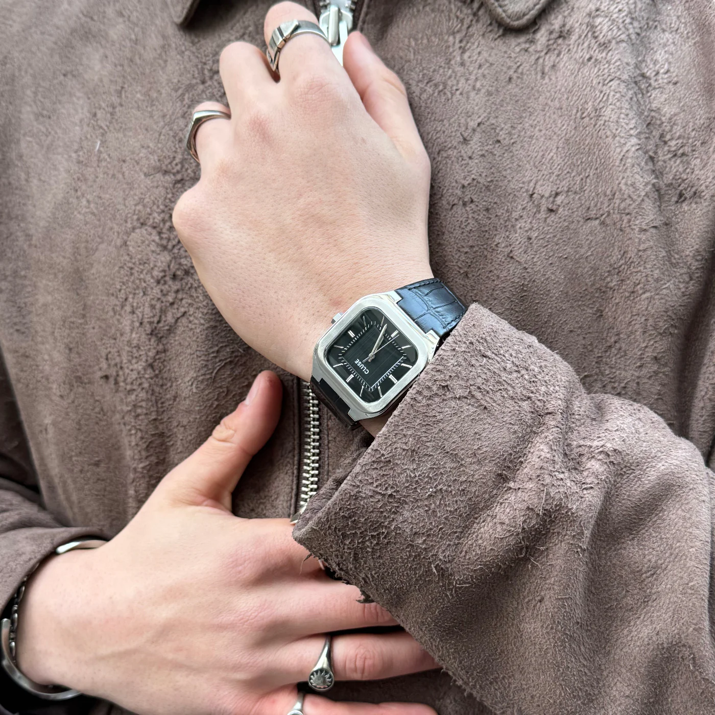 Quadrus Watch Leather, Black, Silver Colour - Image 8
