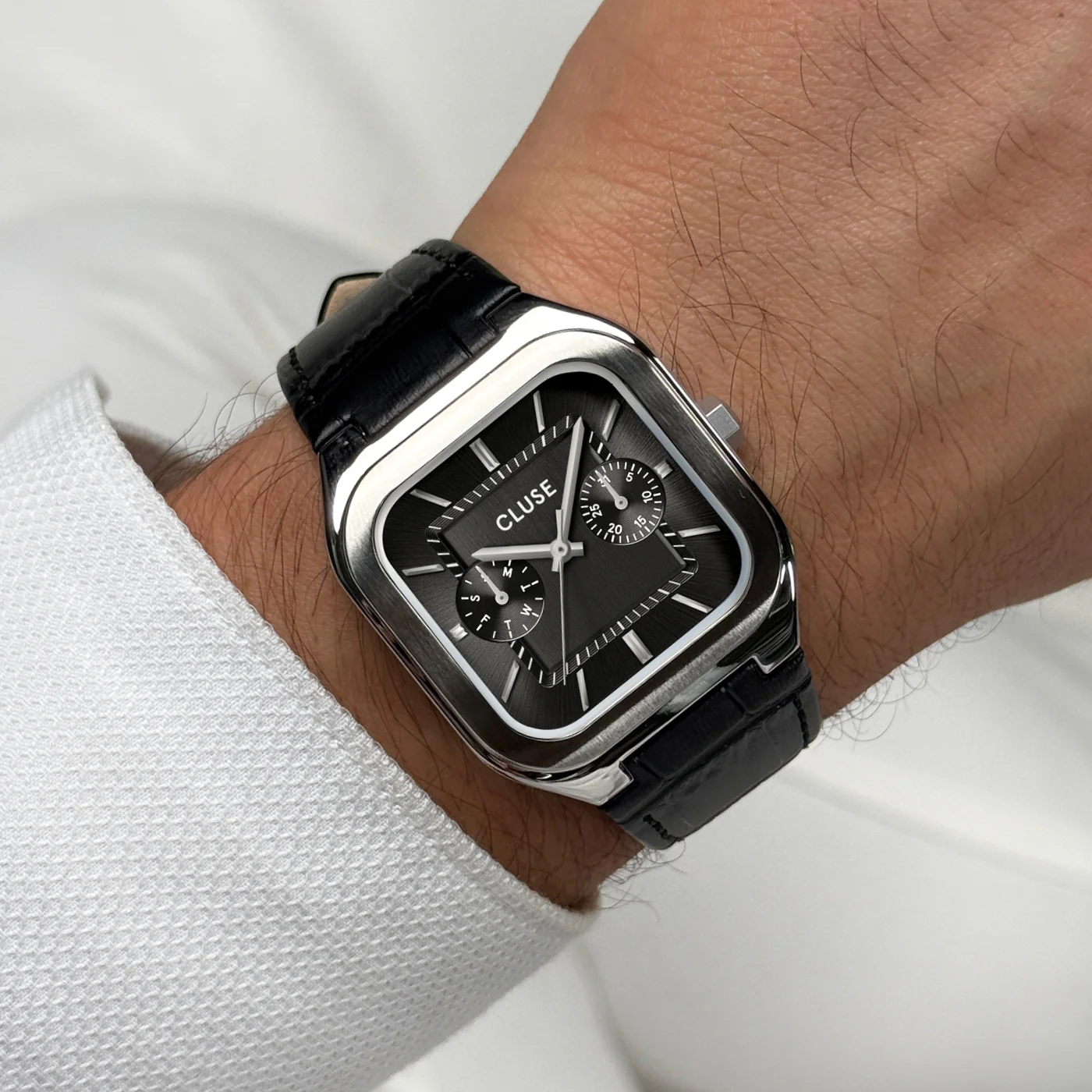 Quadrus Multifunction Watch Leather, Black, Silver Colour - Image 2