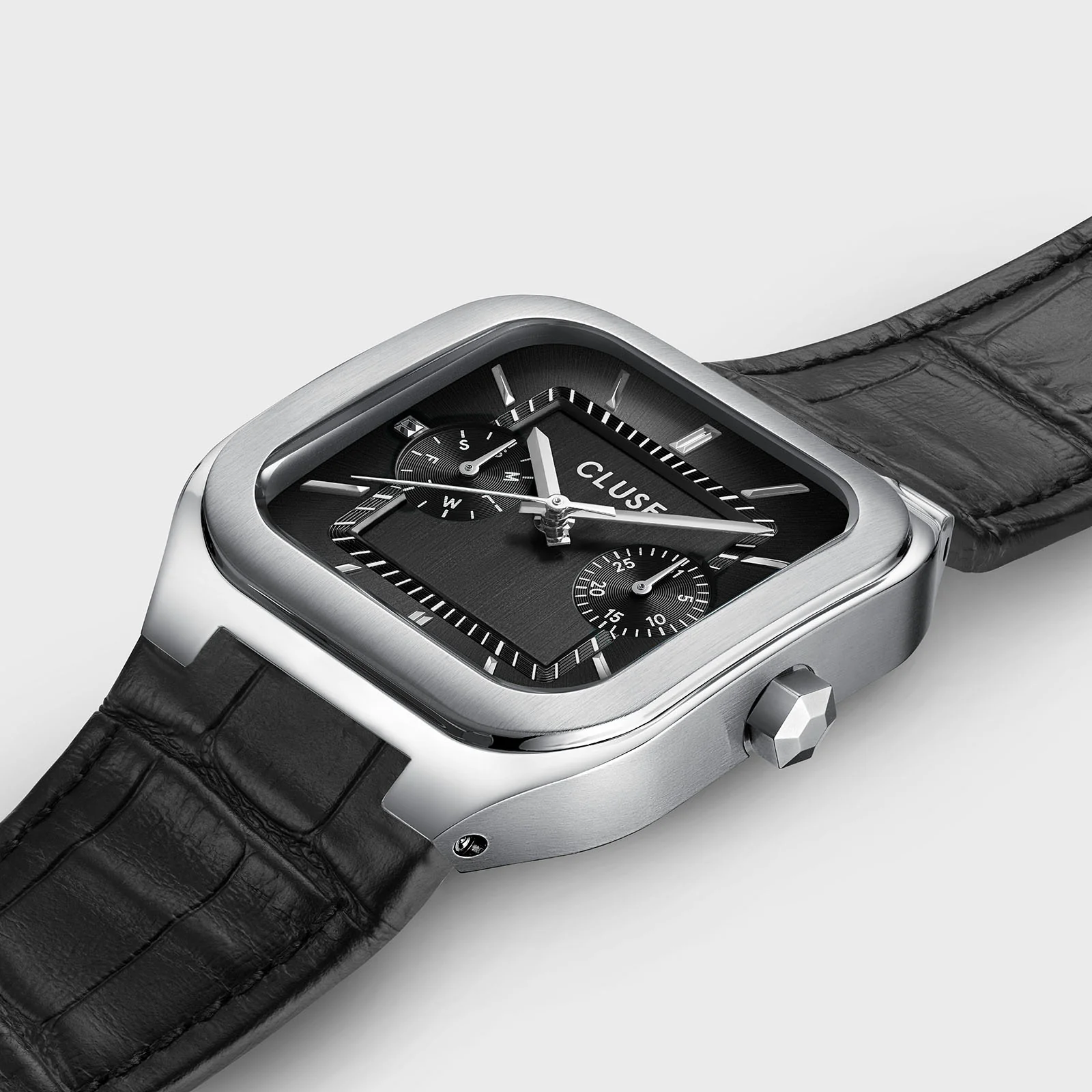 Quadrus Multifunction Watch Leather, Black, Silver Colour - Image 3